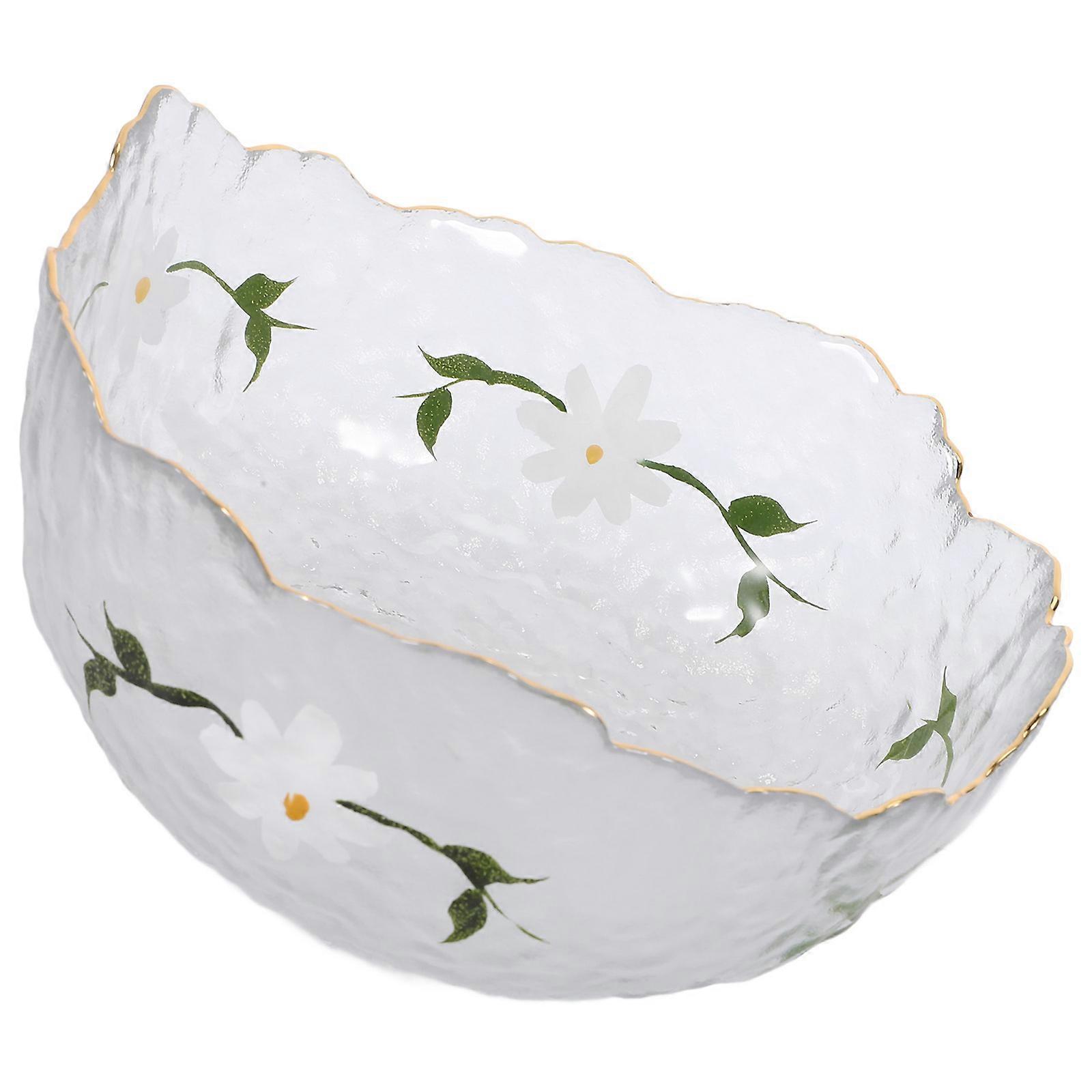Glass Storage Bowl 2Pcs Daisy Pattern Multi-Function Food Serving Container 7.5x7.5x7.1in Suitable For Desserts And Casual Gatherings