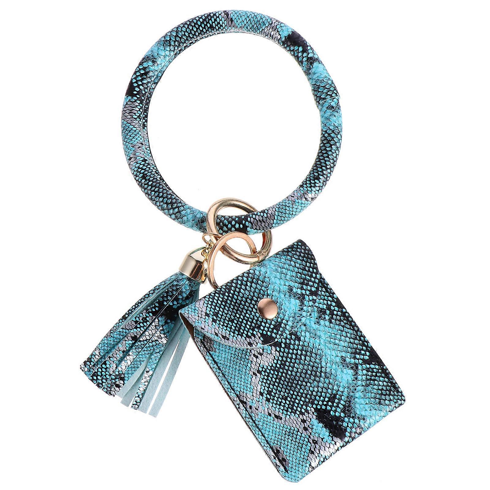 Tassel Key Ring Printed Coin Bag Pendant Smooth Surface Light Blue 22x11x1.5cm 1Pc