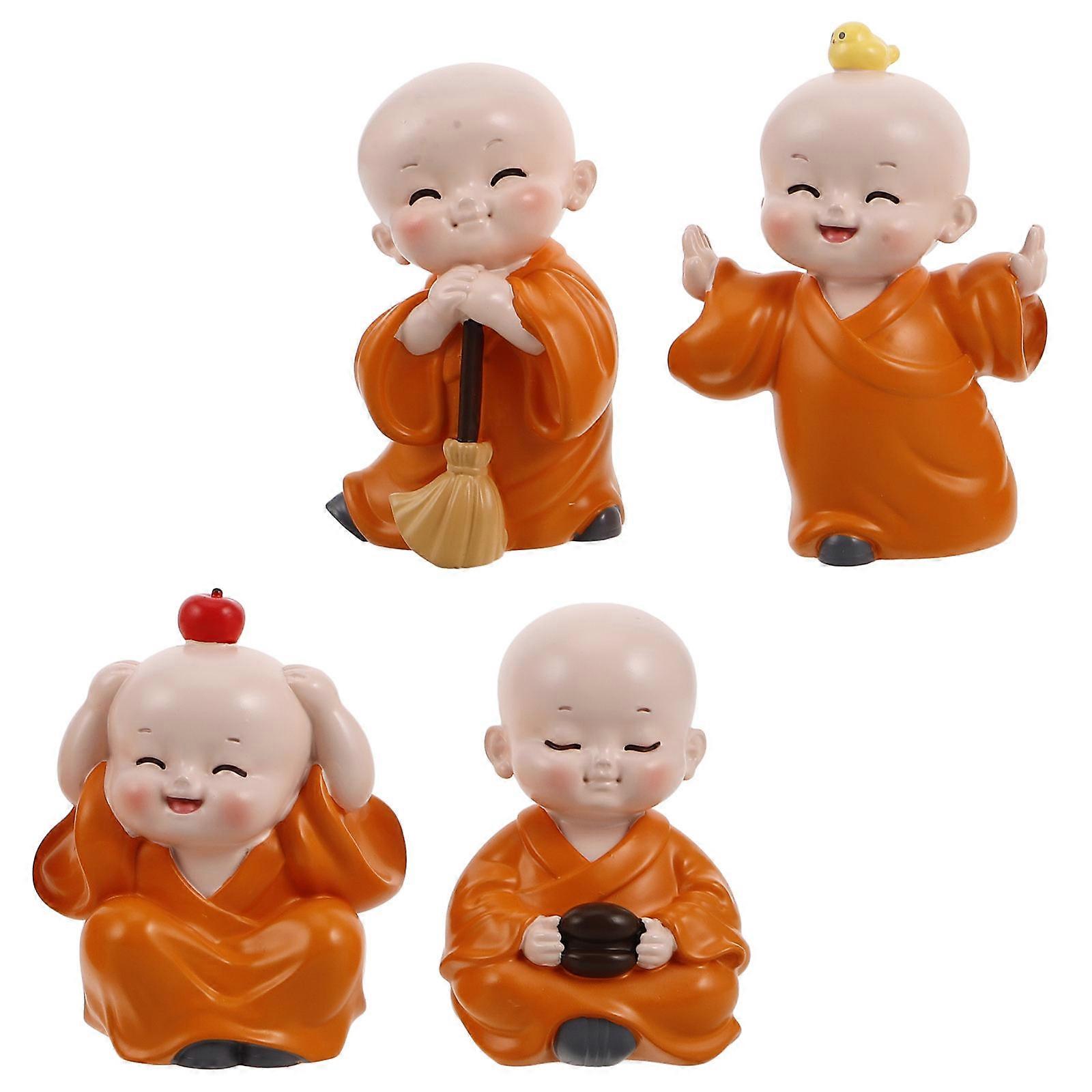 Miniature Monks Tabletop Decorations 12 Pcs Orange Resin Car Dashboard Ornaments For Gift Giving Creative Style