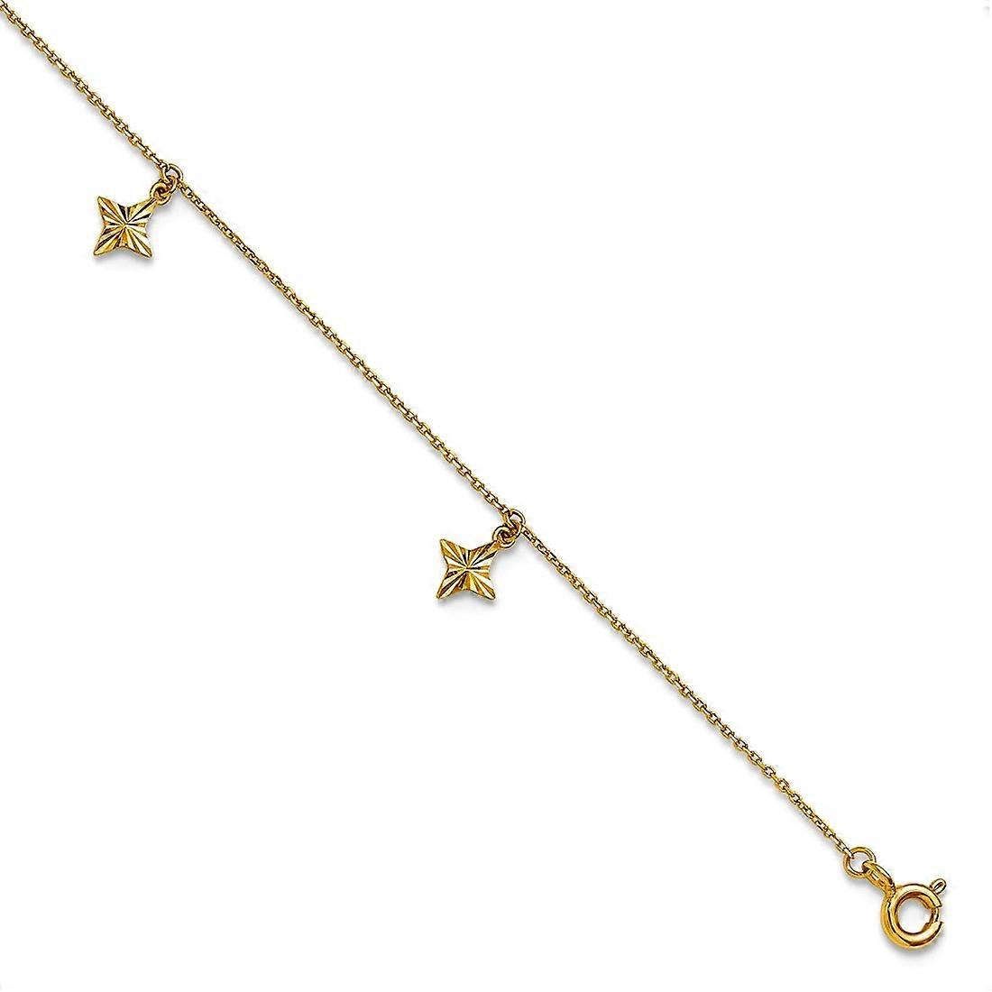 Bracelet de cheville en or jaune massif 10 carats de 5,8 mm, étoiles polies et scintillantes, avec extension de 9 pouces et 1 pouce. Bracelet de cheville de 9 pouces pour