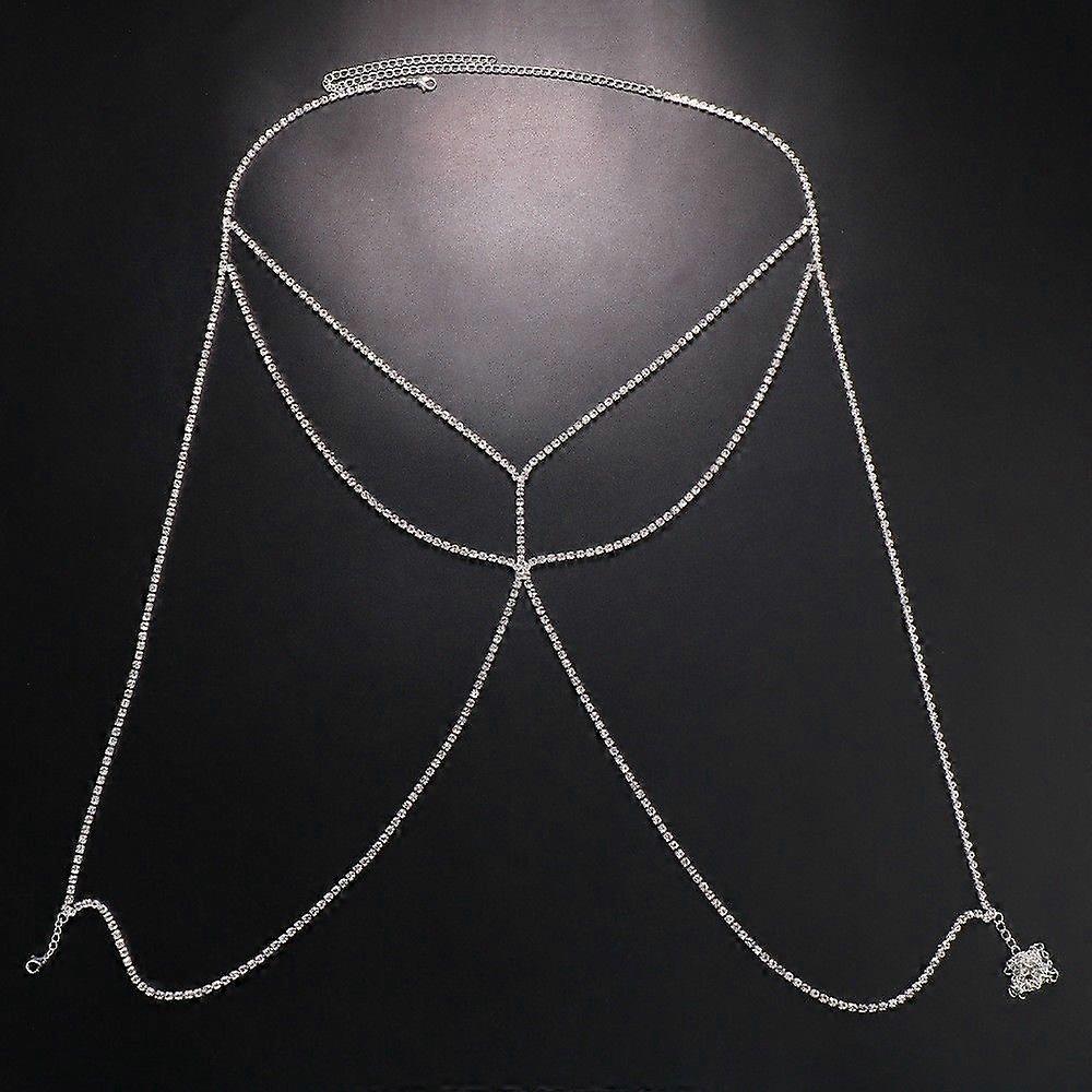 Corrente de peito com strass simples e multicamadas de diamantes