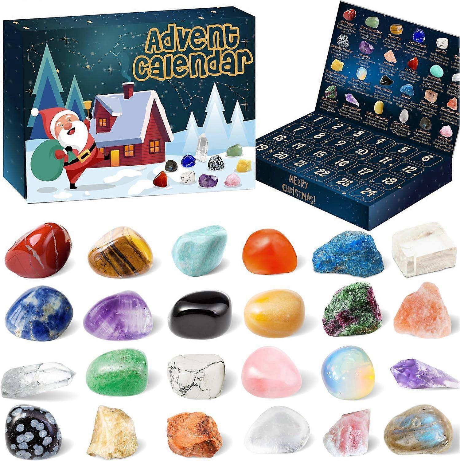 Advent calendar 2025 rocks, 24 days natural crystal agate stone mineral and