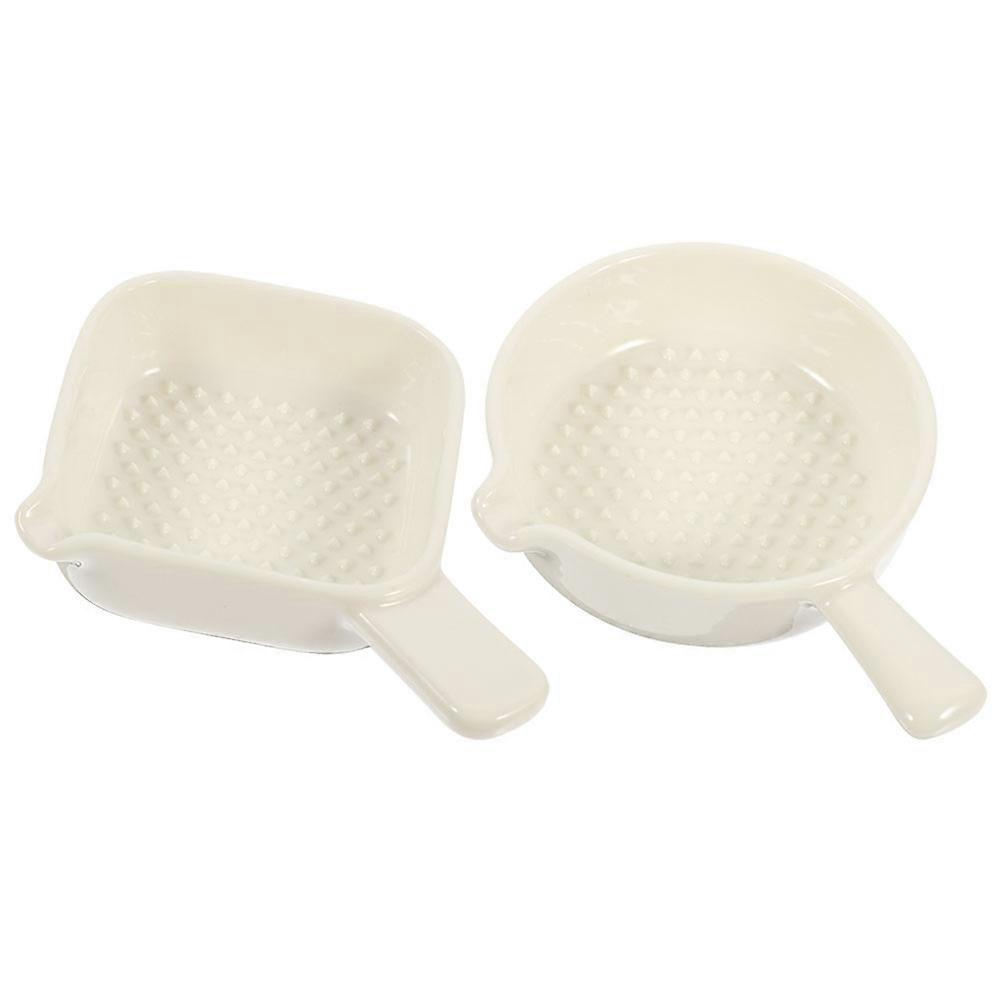 White Ceramic Dumpling Plate for 2Pcs Grinding Sauce Dipping Use