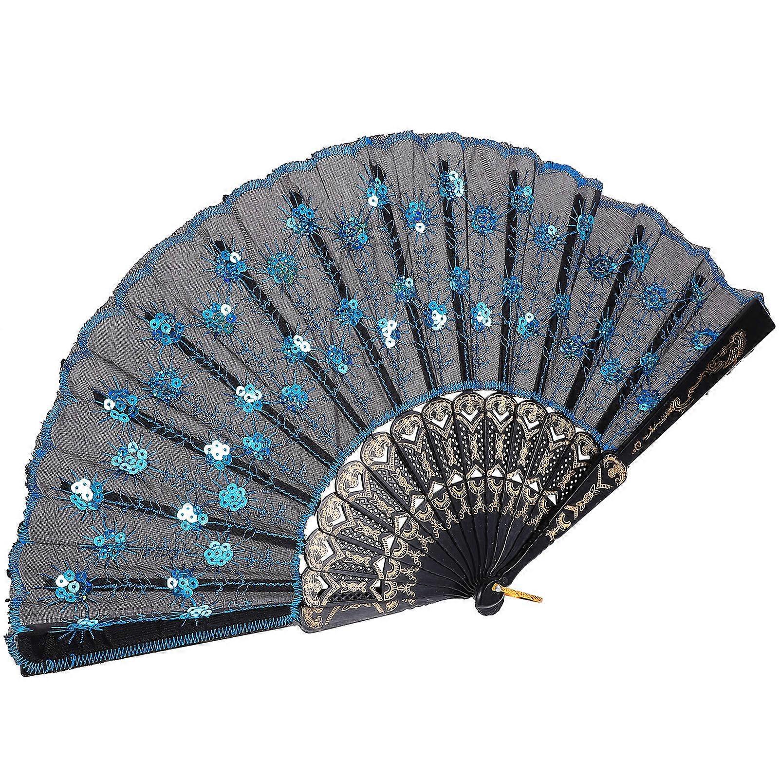 Oriental Hand Fan Peacock Pattern Folding Fan for Party Use 4Pcs Set