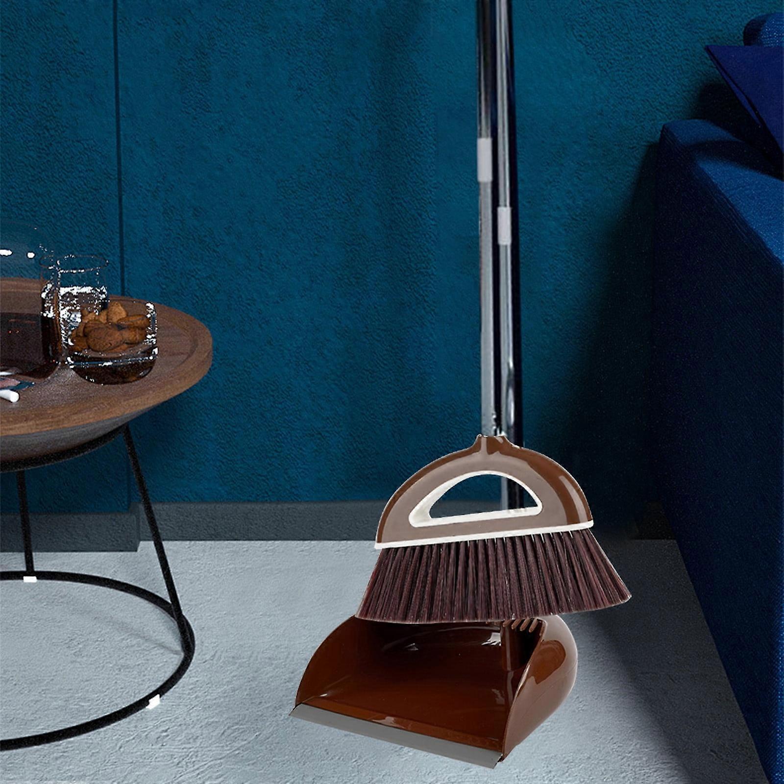 Broom and Dustpan Set for Home, Upright Standing Dustpan and Sweeping Broom Combo with Long Handle for Office Kitchen Room Lobby Floor Cleaning