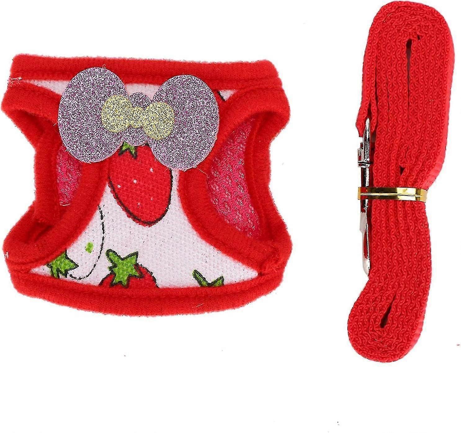 Pet Harness Set, Rabbit Outdoor Walking Comfortable Chest Strap Traction Vest Small Strawberry Pattern Training Leash Harness Set(l)