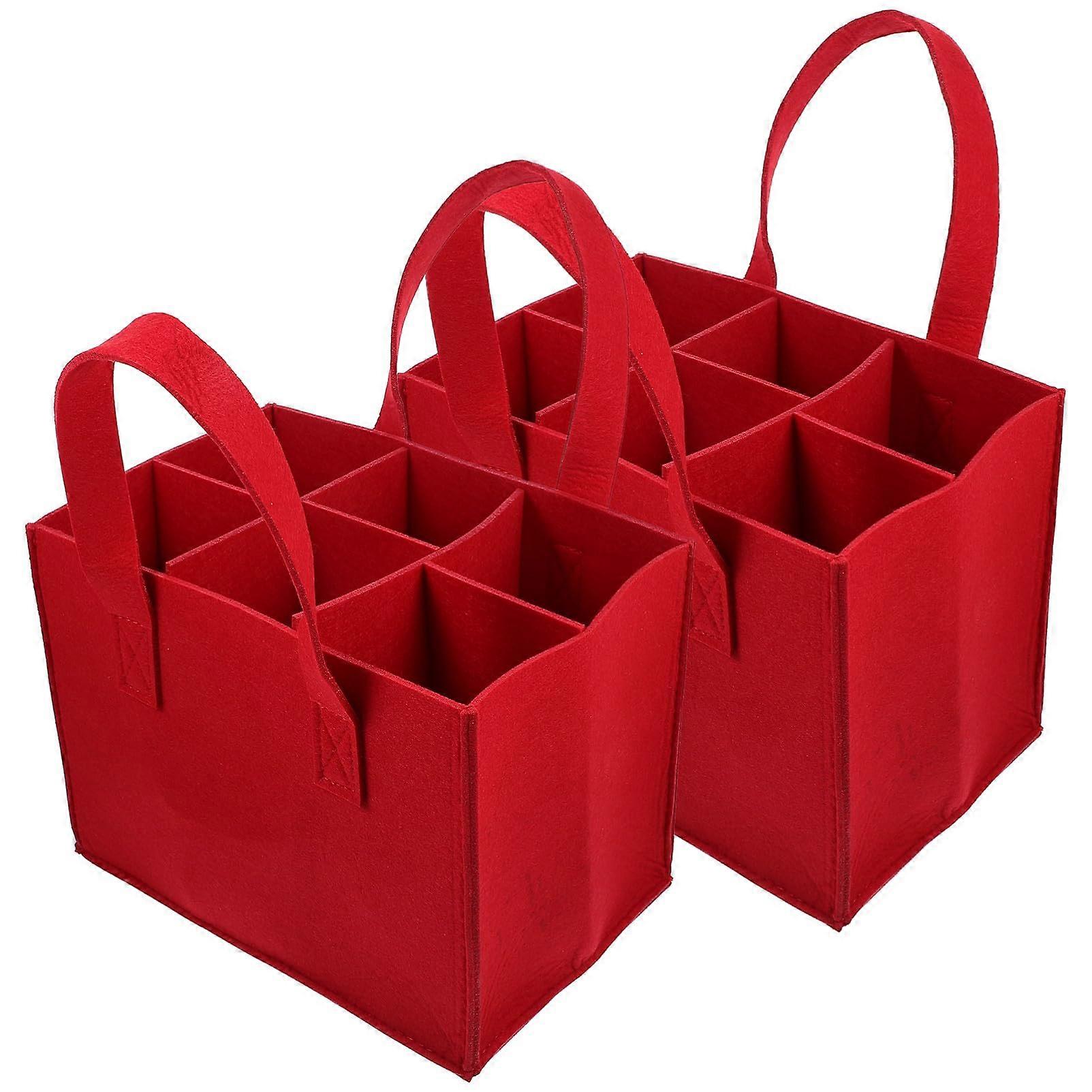 Wine Bottle Tote Bag Red Felt With Compartments 2 Pack Wine Carrier Pouch For Travel Picnic BBQ And Practical Storage