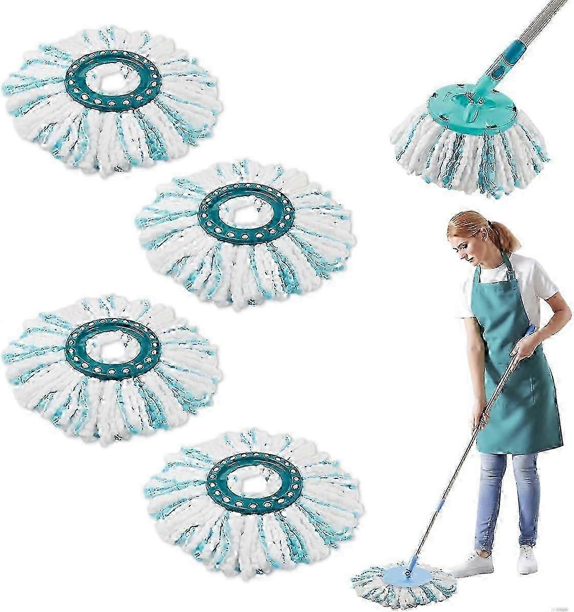 Set of 4 Replacement Heads for Leifheit Clean Twist Disc Mop Micro Set, 2-Fibre System for Round Floor Mop, Compatible with Leifheit Clean Twist M Mop