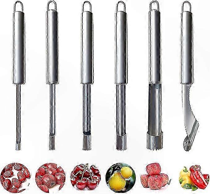6-Piece Stainless Steel Corer and Pitter Set for Fruits & Vegetables including , Pear, Cherry, Berry, Jujube, Red Dates