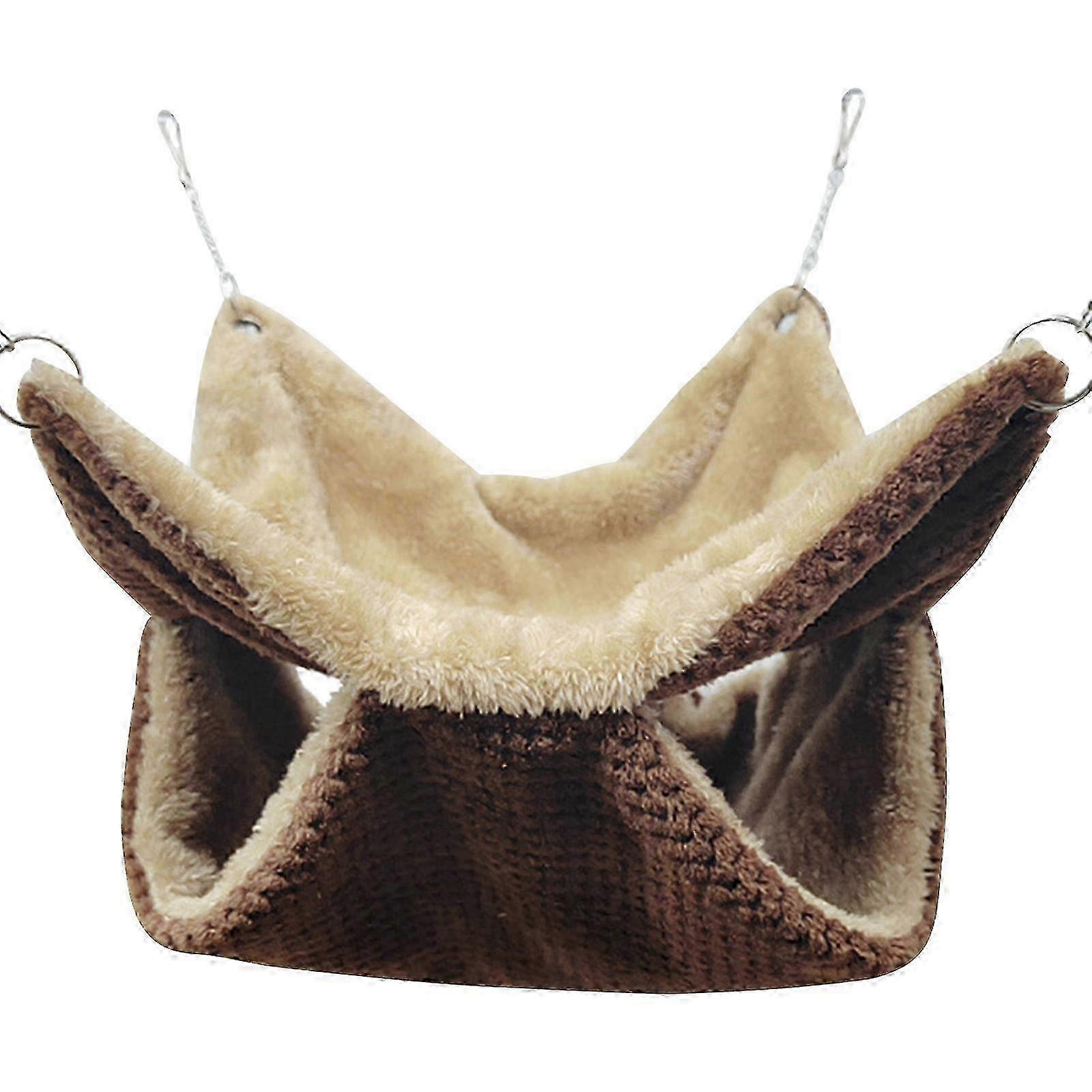 Hammock Birds Plush Hanging House Small Animals Squirrel Double Layer Hammock Beds Parrot Nest Squirrel Warm House Dark Brown L 25-26