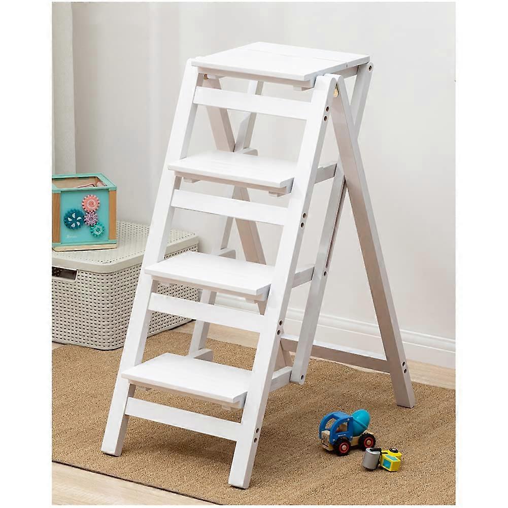 Multifunctional Folding Solid Wood Indoor Climbing Step Ladder For Adults 2/3/4 Steps White Storage Step Stool