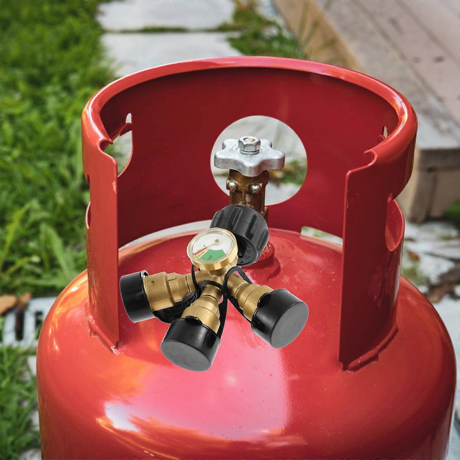 Wekvgz 2Pcs 3-Way Propane Splitter with Gauge, Brass QCC1/Type1 Adapter Compatible with Propane Tank, 3Y Gas Splitter Connector