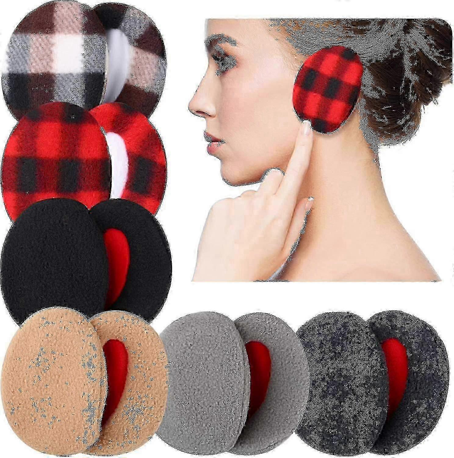 6 זוגות מחממי אוזניים ללא רצועה, כיסויי אוזניים מפליז לחורף, יוניסקס, 6 צבעים - Pj