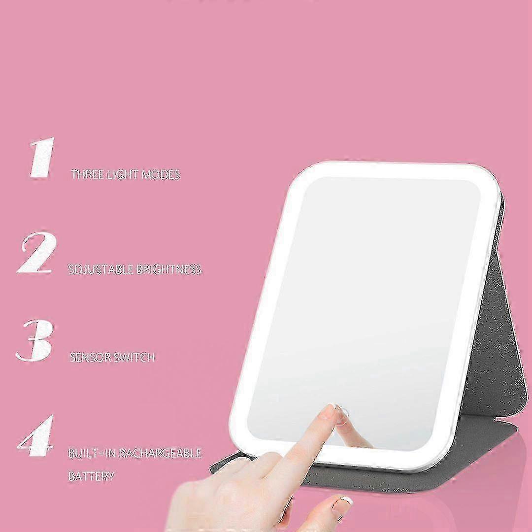 Travel Makeup Mirror, Portable LED Lighted Makeup Mirror, 360 Rotation Touch Screen Vanity Mirror, 3-Color Dimmable Lighting