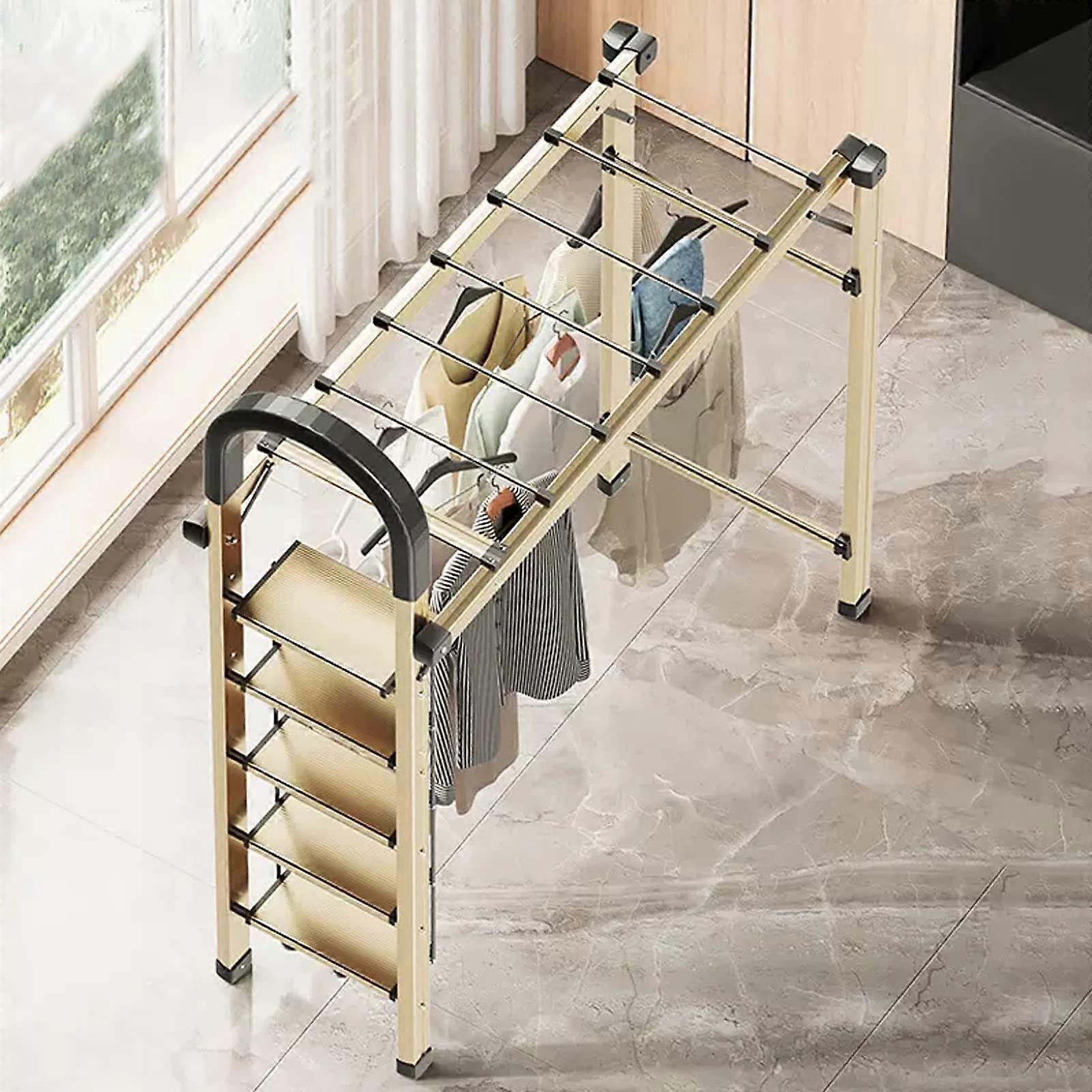 Ladder Drying Rack Aluminium Indoor Folding, Gold 5Step, Clothes Airer, SpaceSaving Laundry Rack