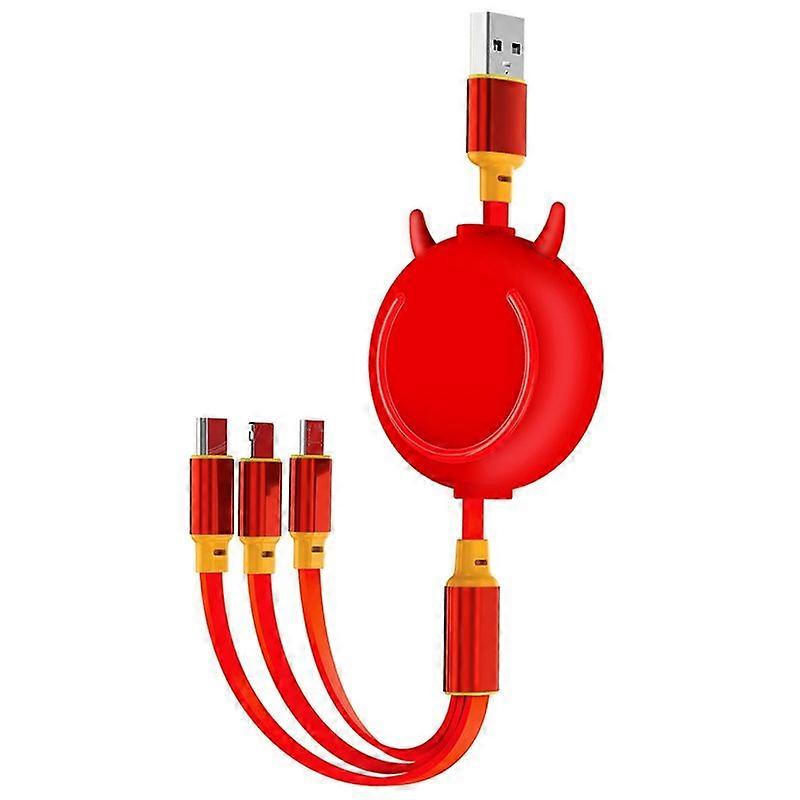 USB to 8 Pin + Type-C + Micro USB Bull Head Retractable Data Cable