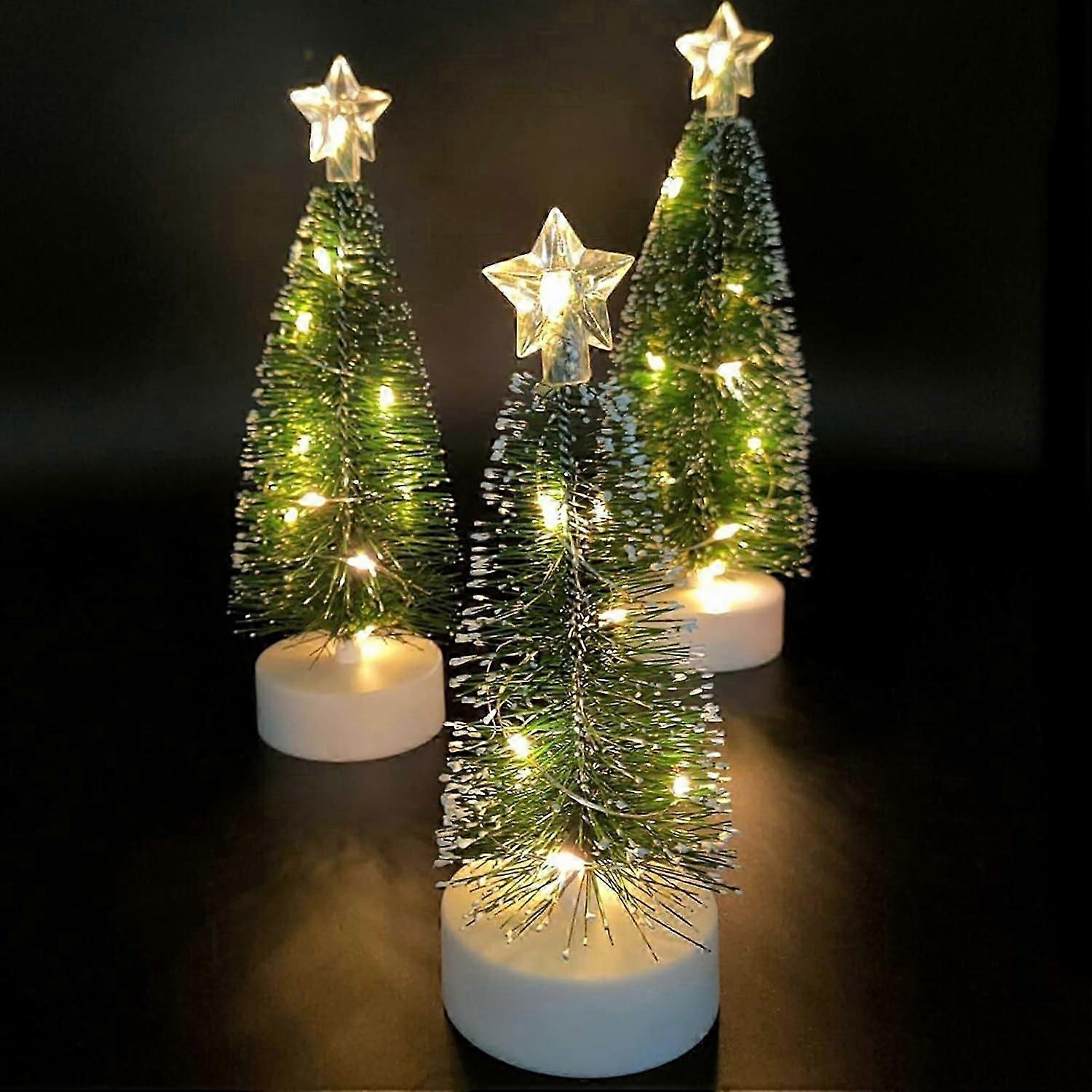 3 Pcs Tabletop Christmas Tree with Lights Mini Artificial Xmas Tree with LED String Lights Christmas Party Decoration Miniature Table Ornaments Home O