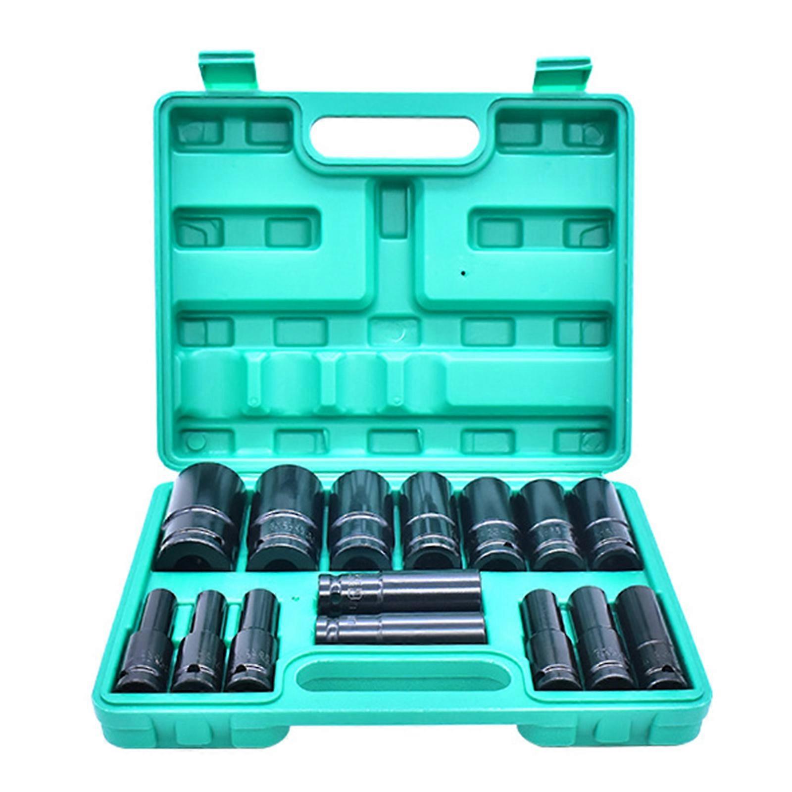 15Piece Rustproof 1/2" Drive Deep Hex Socket Set With Ergonomic Grip Suitable For Efficient Tire Replacement And Repairs Multicolor