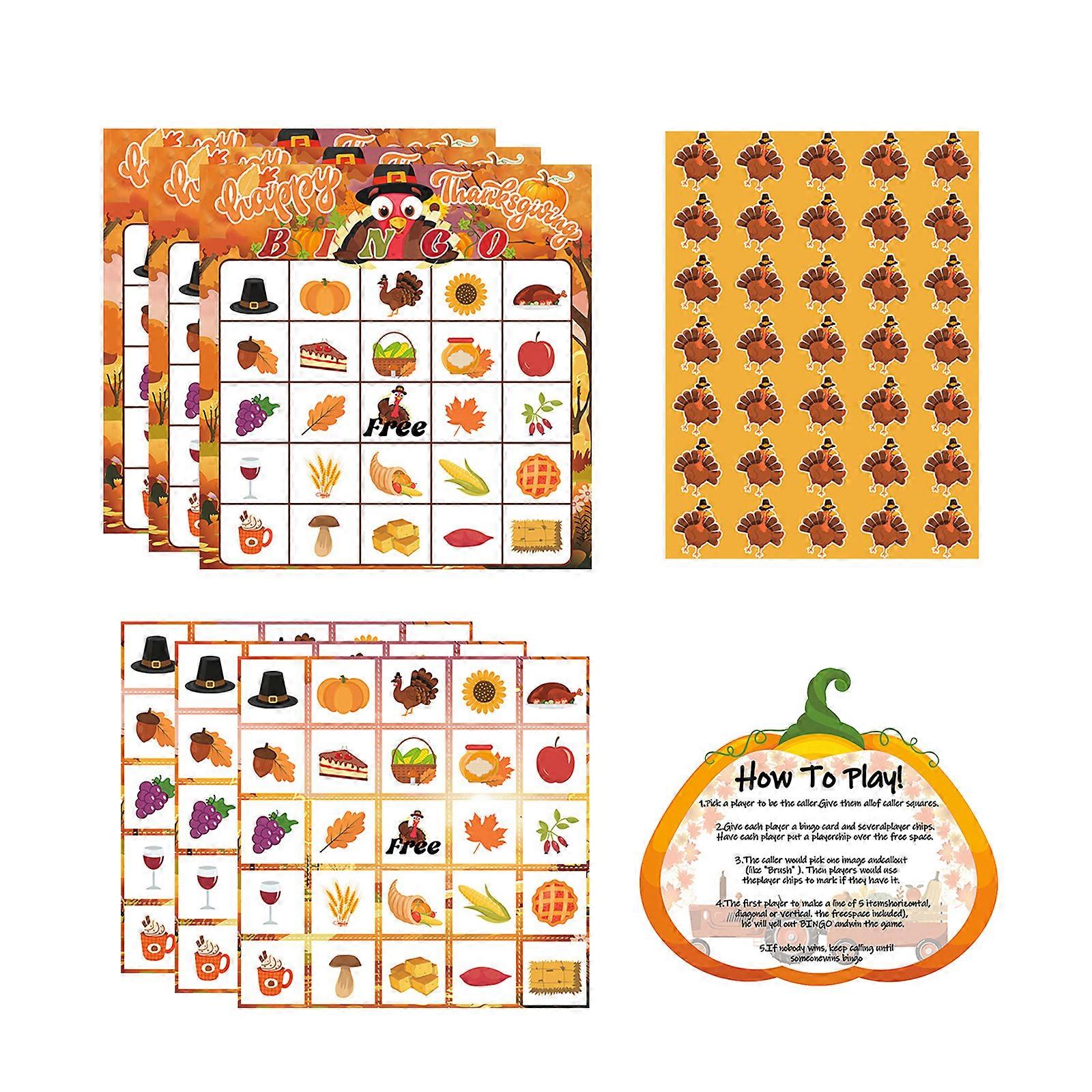 Thanksgiving Themed Bingo Card Set Board Game Playing Card Entertainment Toy for Children and Classroom Event Multicolor