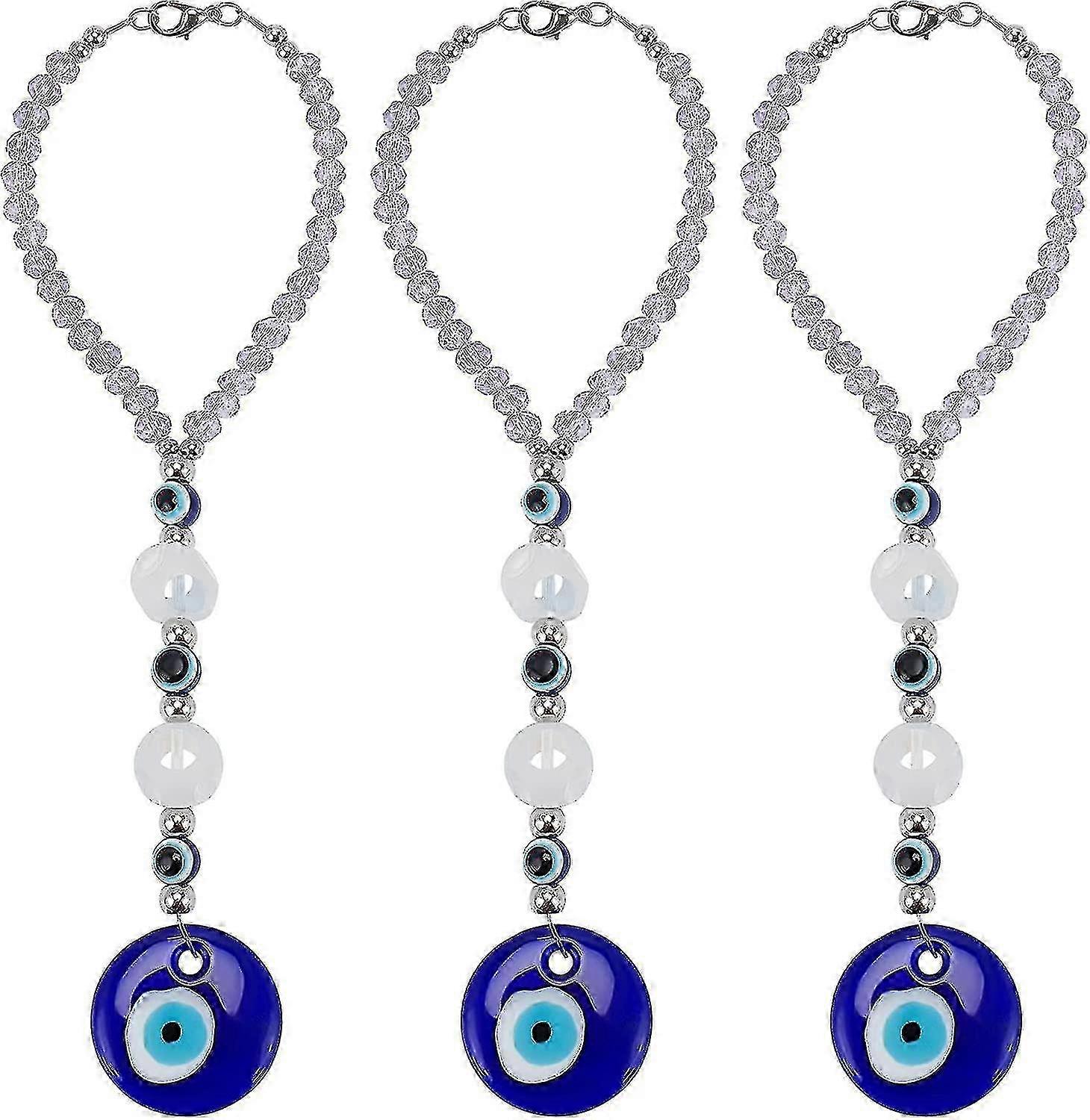 3 Pack Evil Eye Pendant for Car Mirror - Crystal Bead Window Decor
