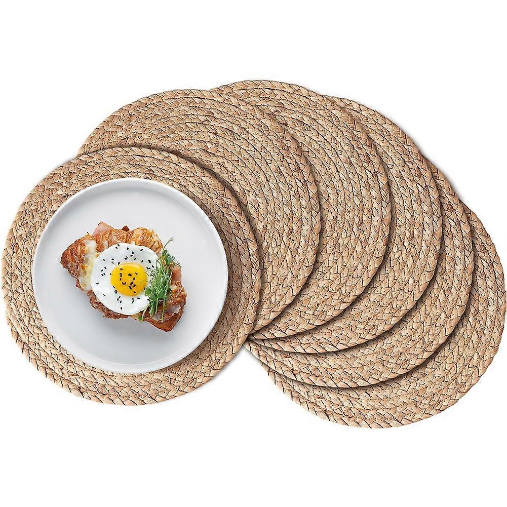Round Woven Placemats Set of 6, Boho Rattan Place Mats, Farmhouse Weave Circle Table Mats, for Dining Table Decor