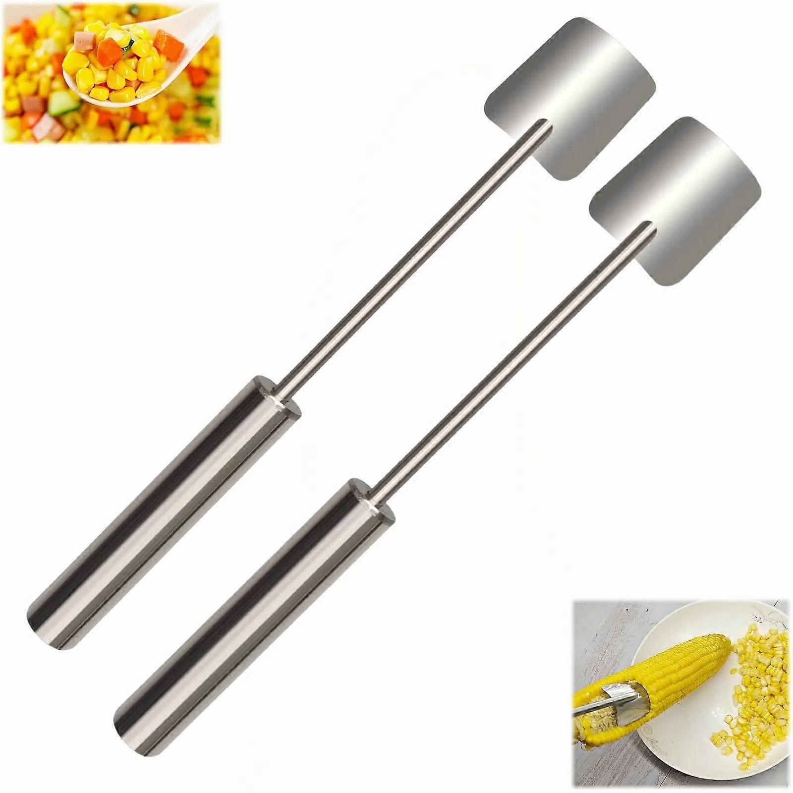 Upgraded Stainless Steel Corn Cob Stripper Long Handle Kernel Remover for Home BBQ 2Pcs Set