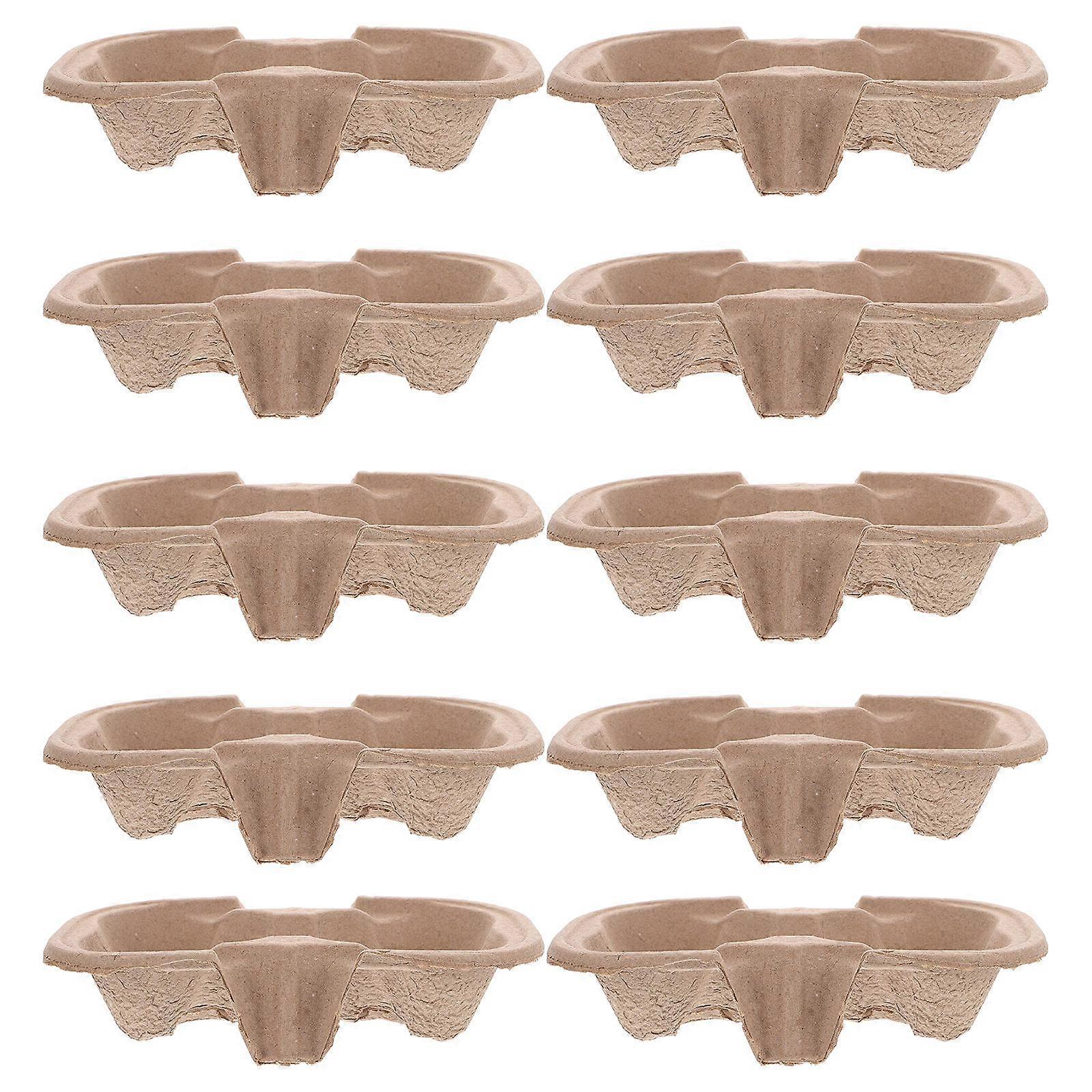 Cup Holder Tray for Food Drinks 100Pcs Khaki Paper Pulp Material