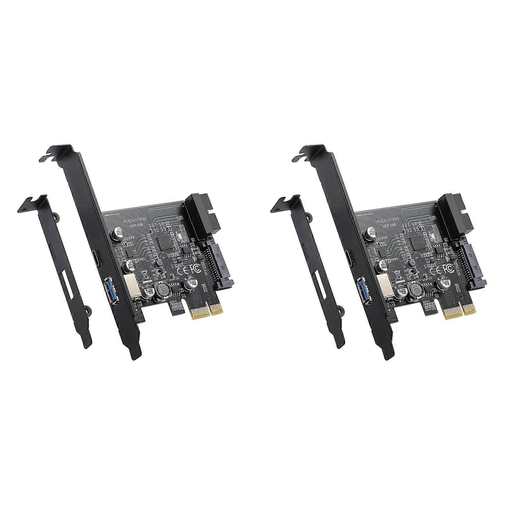2X PCI-E 1X to USB 3.2 Gen1 USB3.2 Type-C Front Adapter Card 2 Ports (Type C+ Type A) Expansion Card