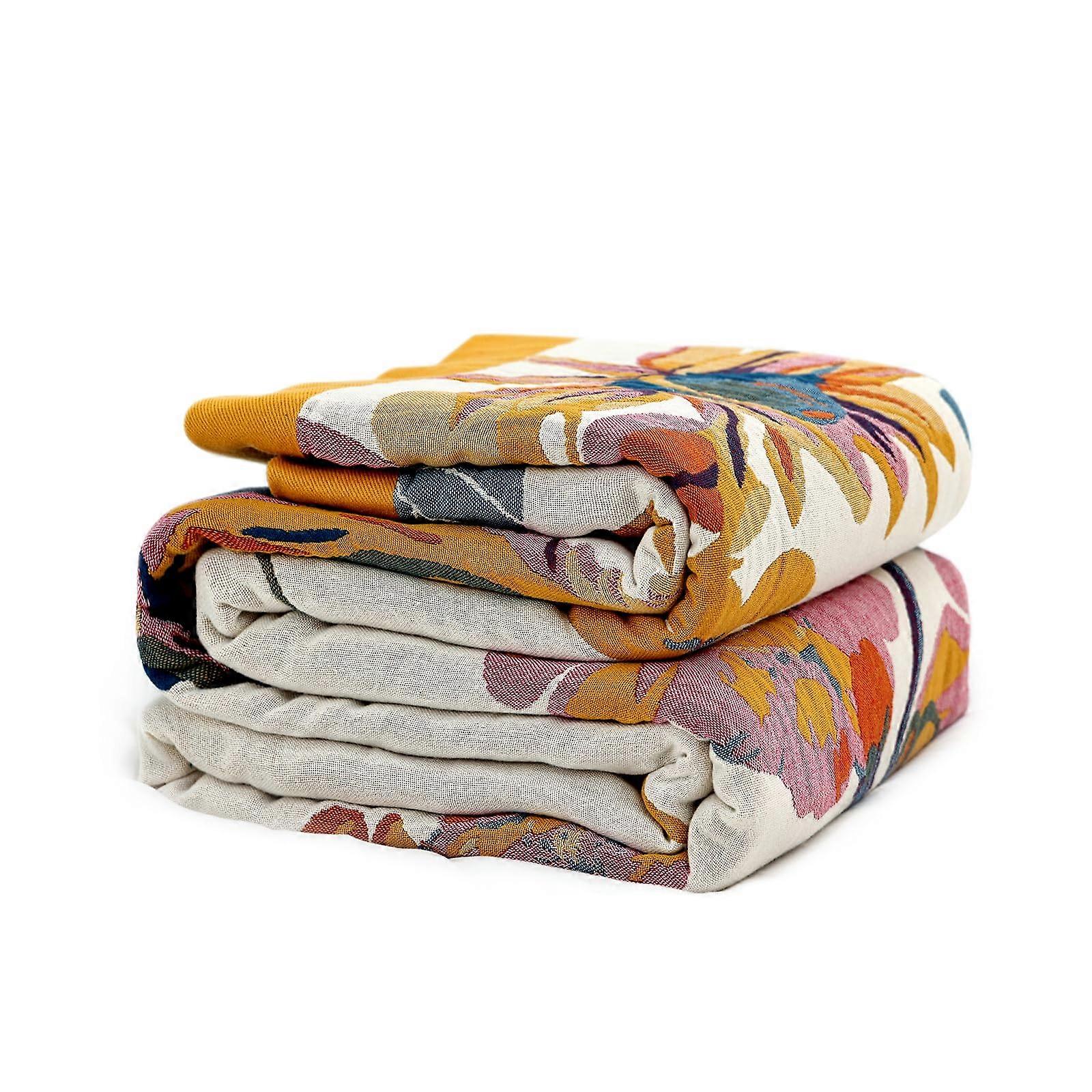 King Size Boho Cotton Throw Blanket 90'x108' Soft Muslin Gauze Breathable Double Side Embroidery