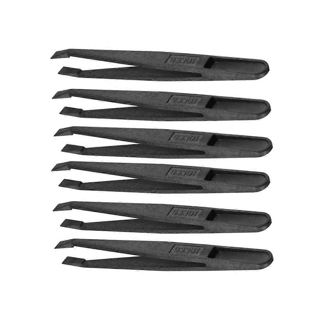 Antistatic Precision Plastic Tweezers Set 4.7 Inch Slant Flat Tip Black 6pcs for Electronics
