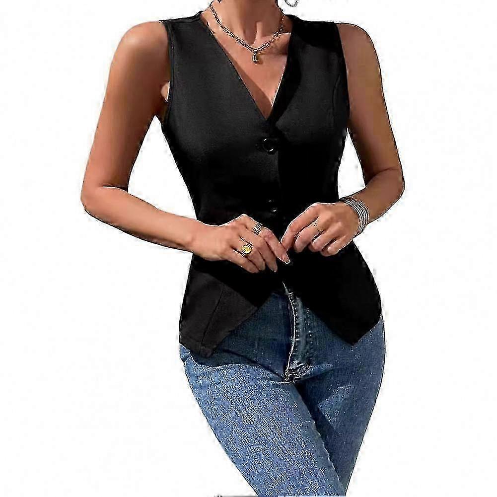 Women's V-Neck Sleeveless Blazer Vest for Office Wear Button Down Waistcoat Crop