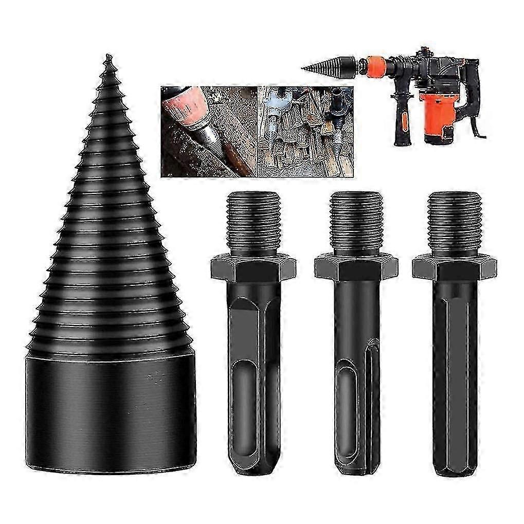 Firewood Log Splitter, 3pcs Drill Bit Removable Cones Kindling Wood Splitting Bits Heavy Duty Elect