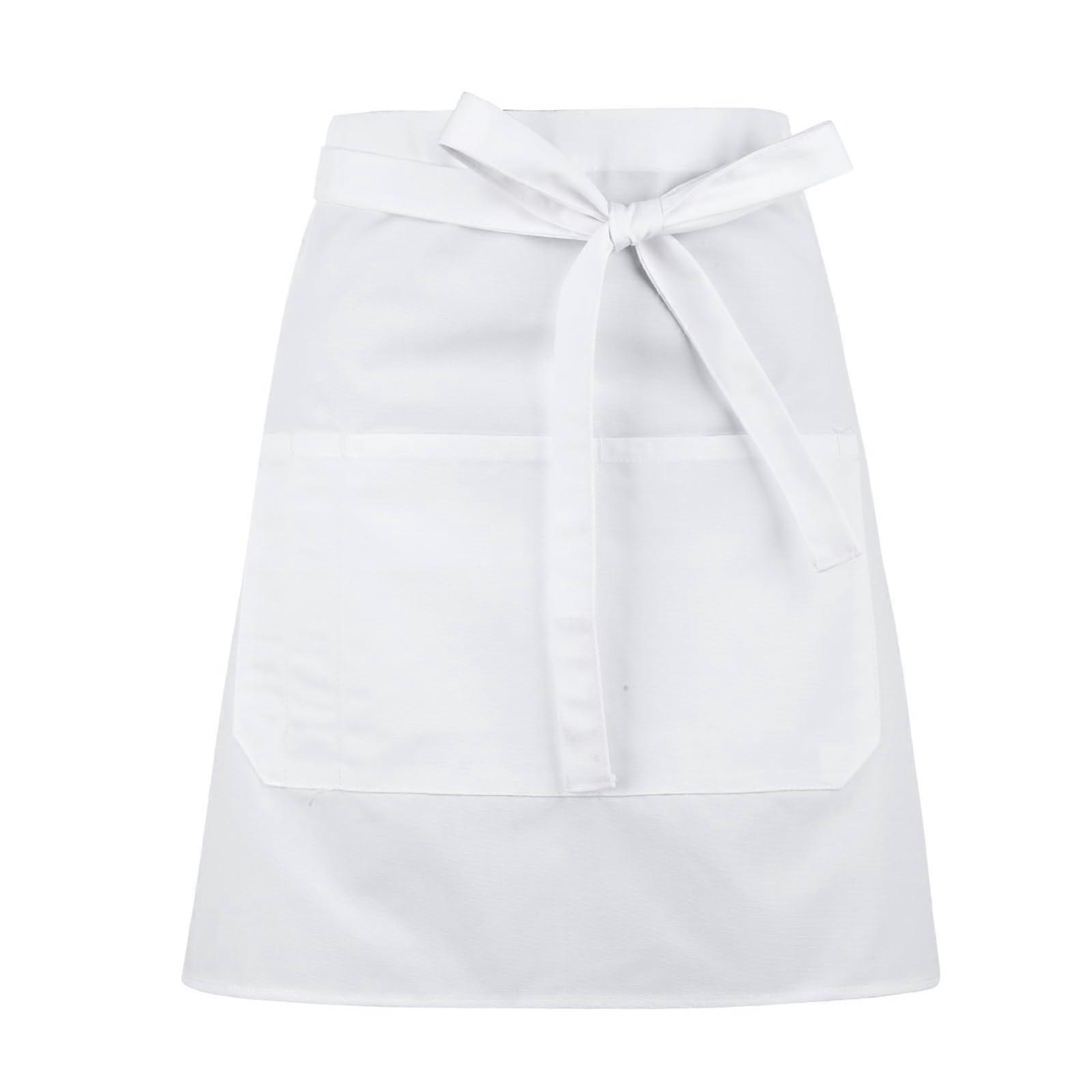 White Half Apron with Pocket for Kitchen, Chef and Server Use, Elegant Waist Design, White