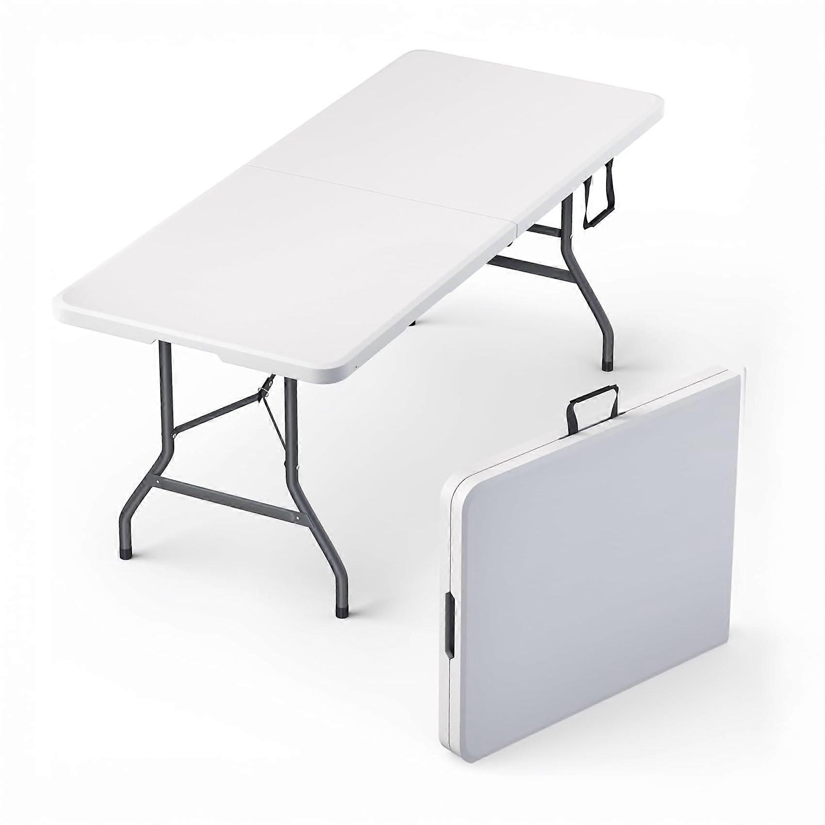 6 Foot Heavy Duty Folding Table with Handle for Indoor and Outdoor Events, White