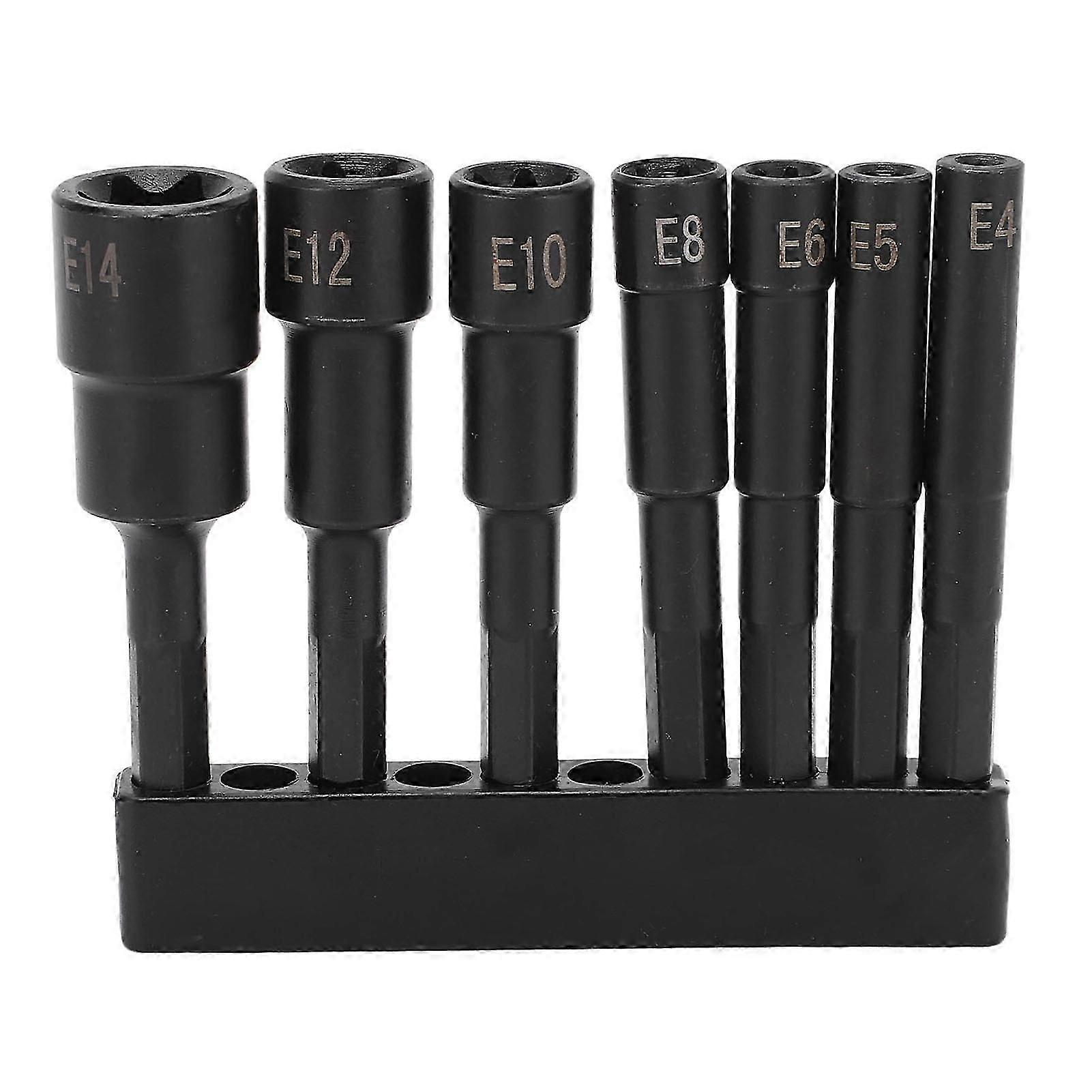 7PCs set Hexagonal Plum Blossom Socket Chuck 14in Dia E4 E5 E6 E8 E10 E12 E14 CRV Anti Theft Screw Wrench