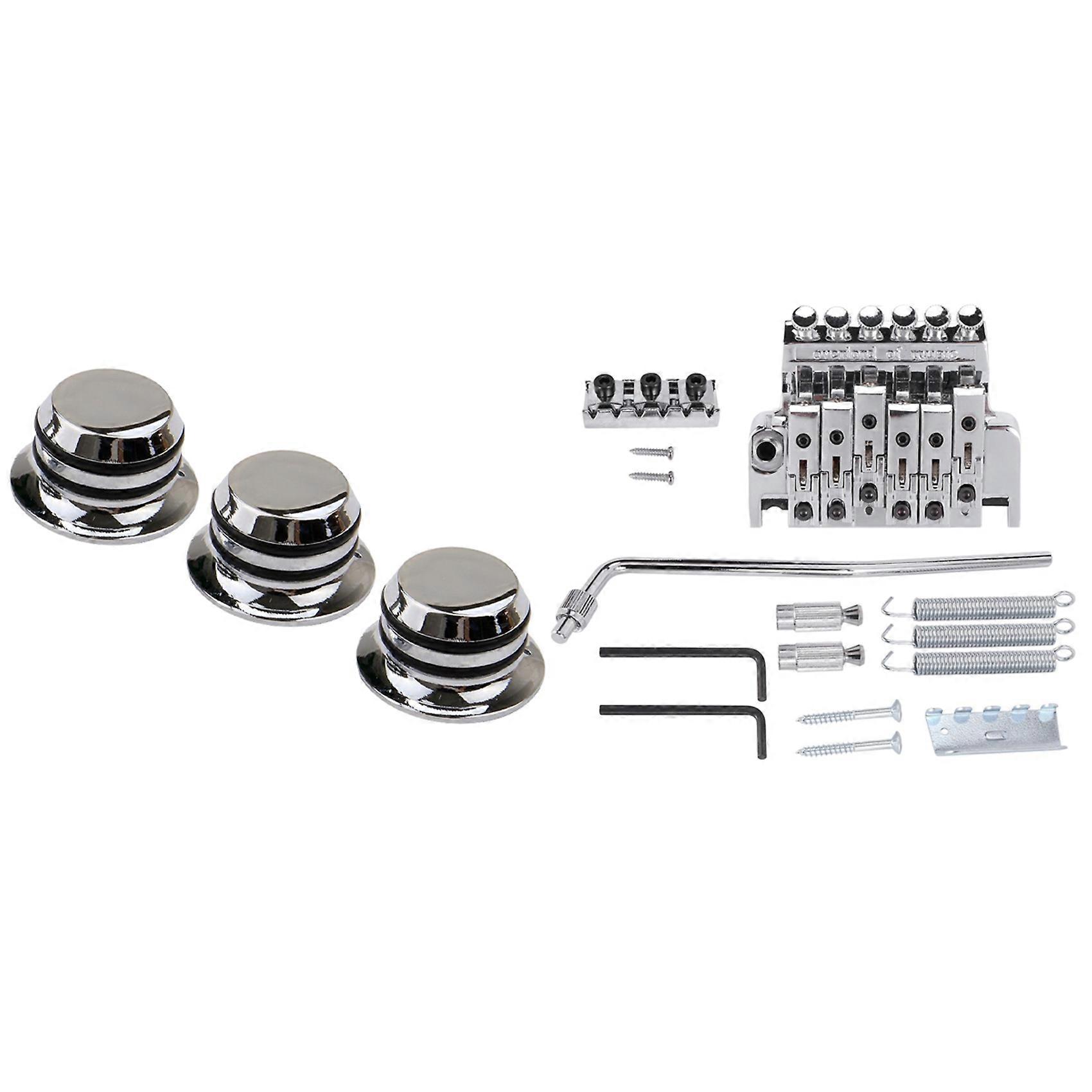 3Pcs Guitar Metal Top Hat Tone Tuning Knobs & 1 Set Bridge Double Locking System Pulled Electric Guitar String Bridge