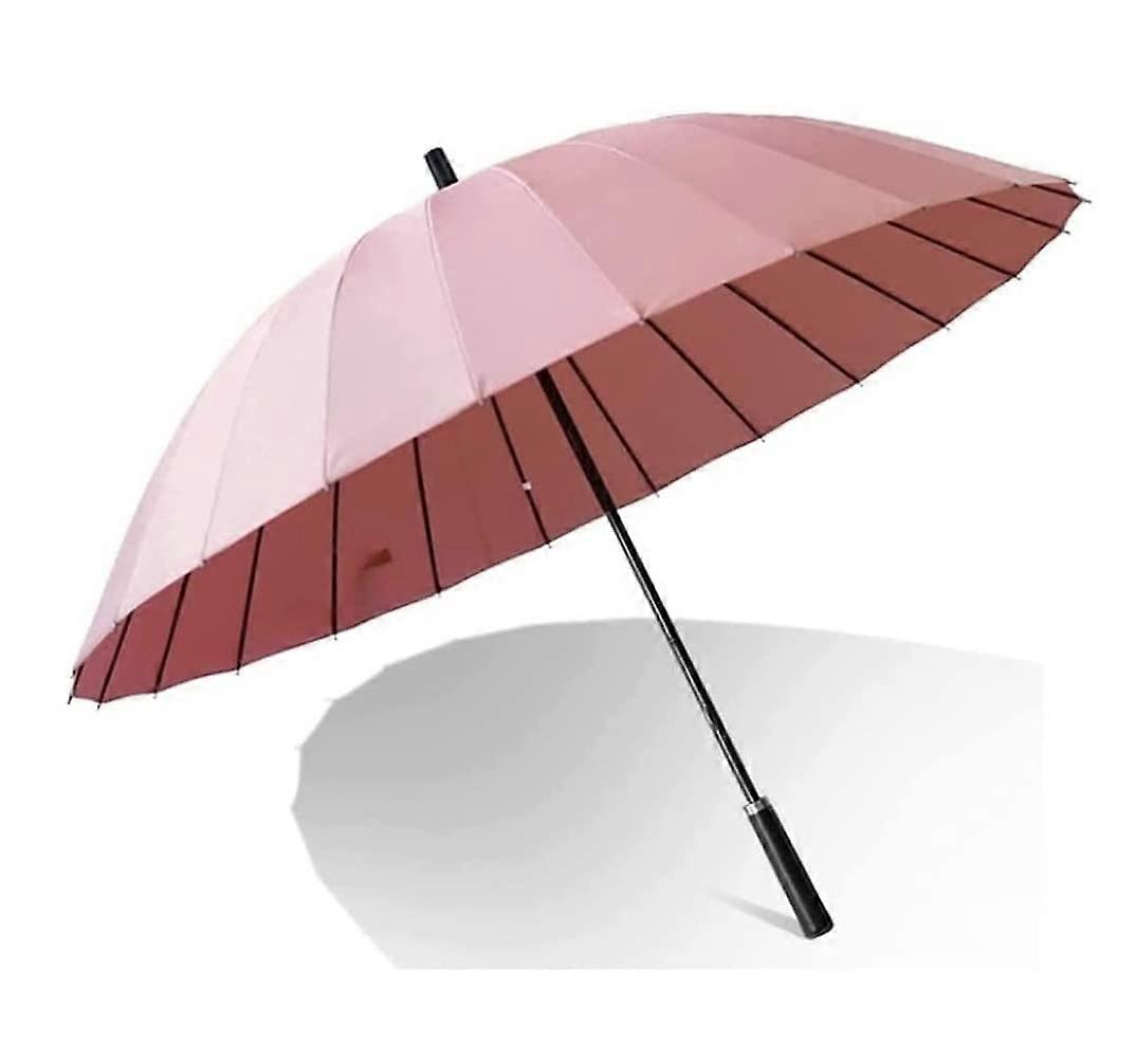 Large Windproof Golf Umbrella with Leather Handle, Automatic Open Vented Canopy, Pink 75cm