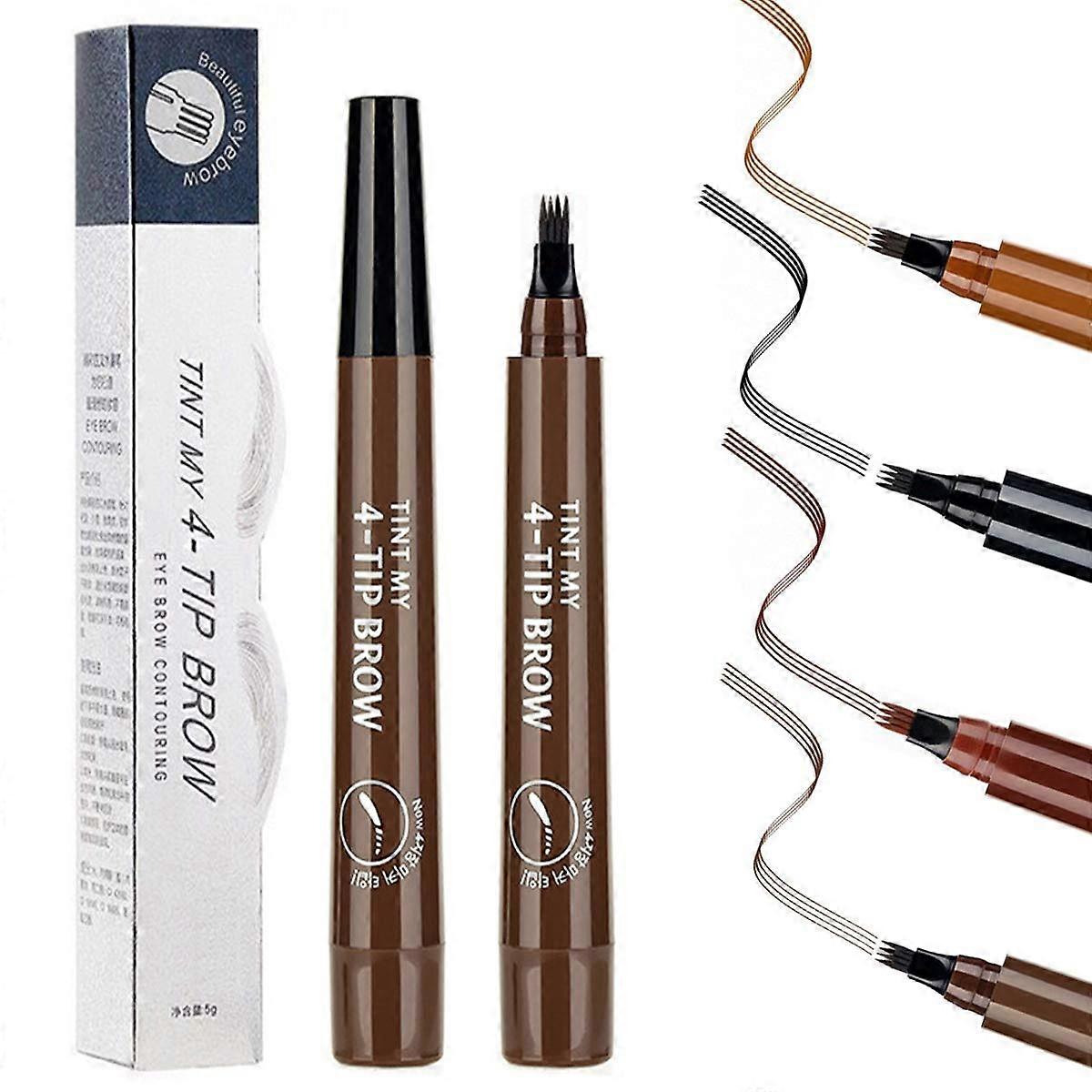 Eyebrow Tattoo Pen, Waterproof Microblading 4 Tip Design for Natural Brows, Chestnut 2 Pack