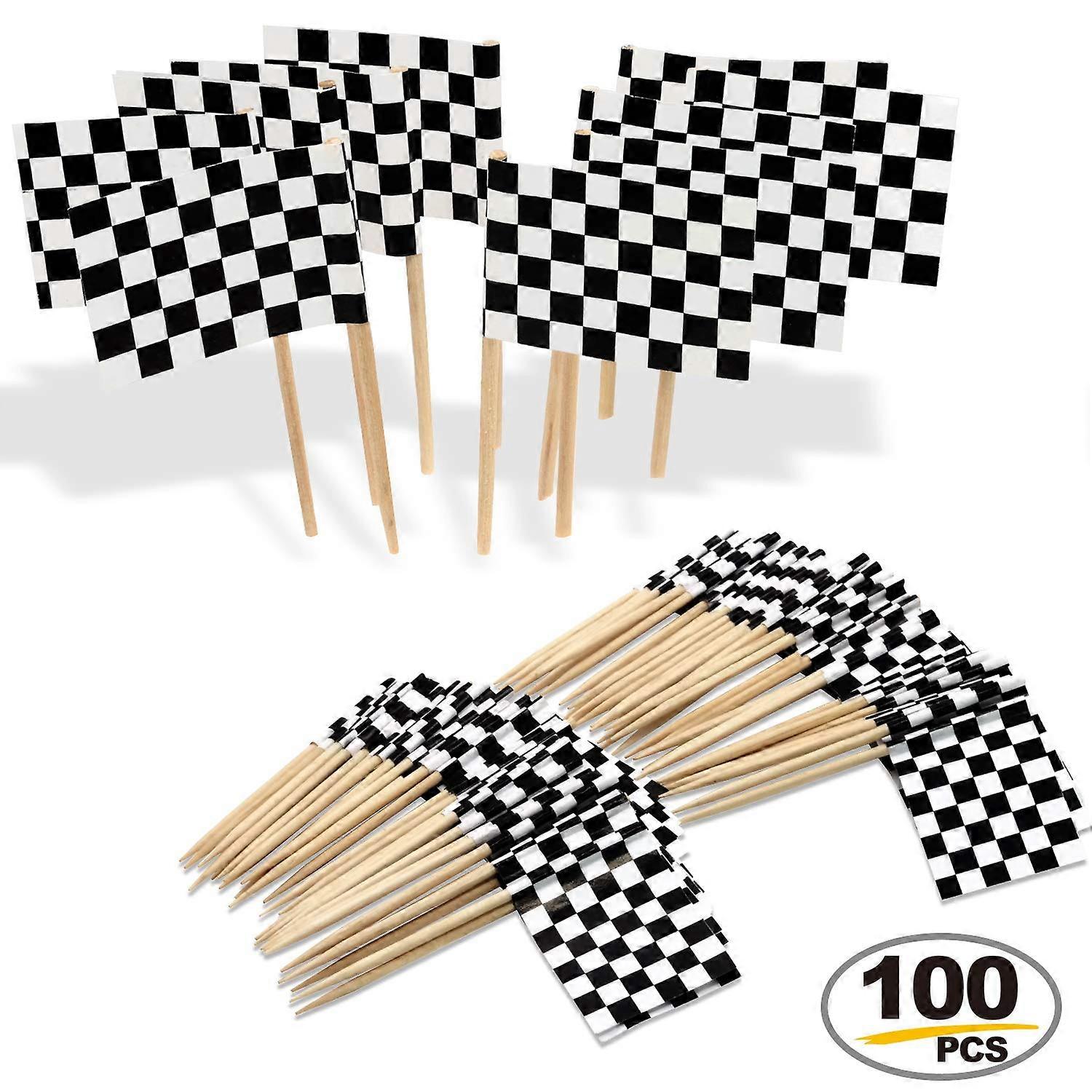 Checkered Flag Cupcake Toppers 100pcs  DoubleSided Print Racing Party Decorations