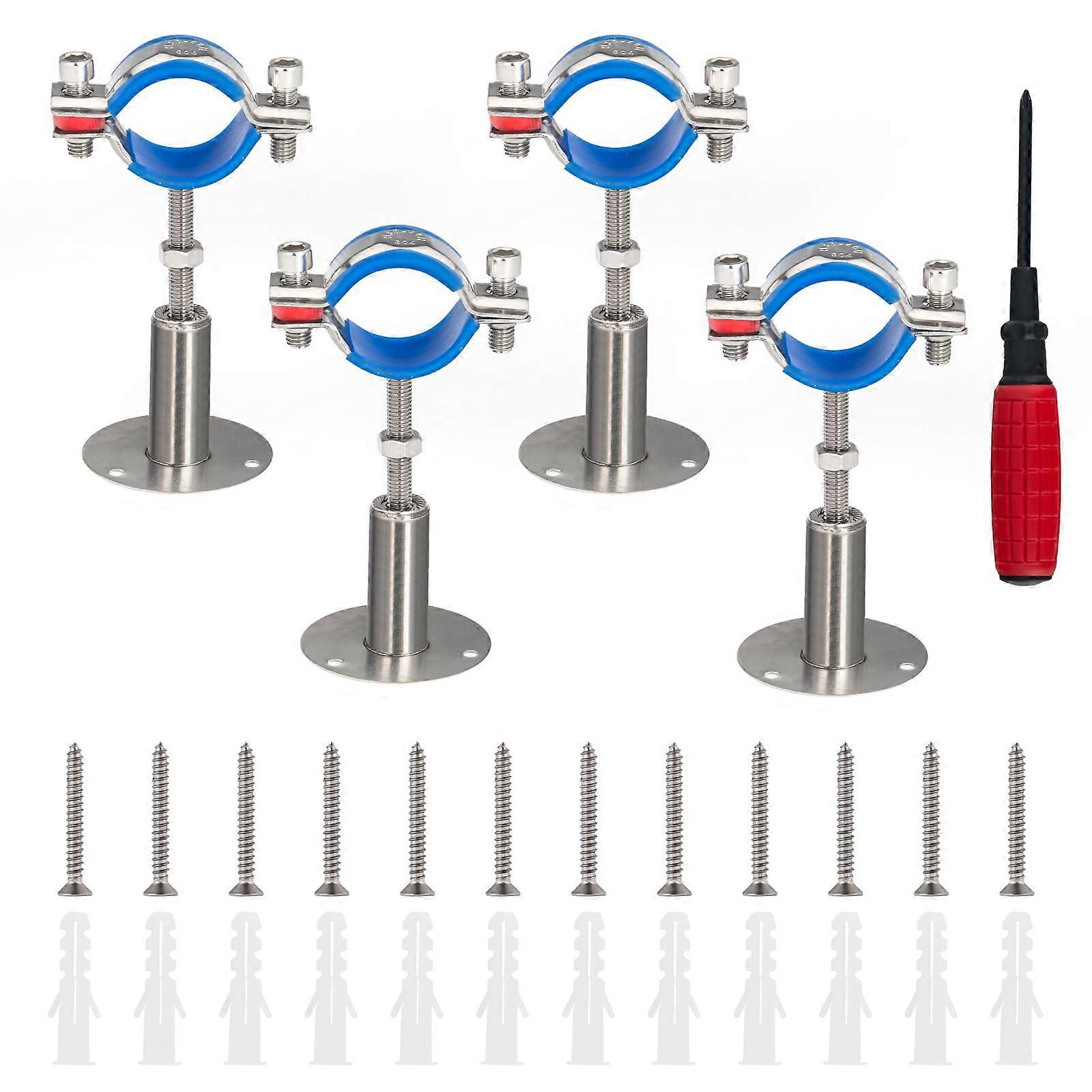 4PCS 304 Stainless Steel Adjustable Pipe Clamp 3/4 Inch Wall or Ceiling Mount Support Bracket