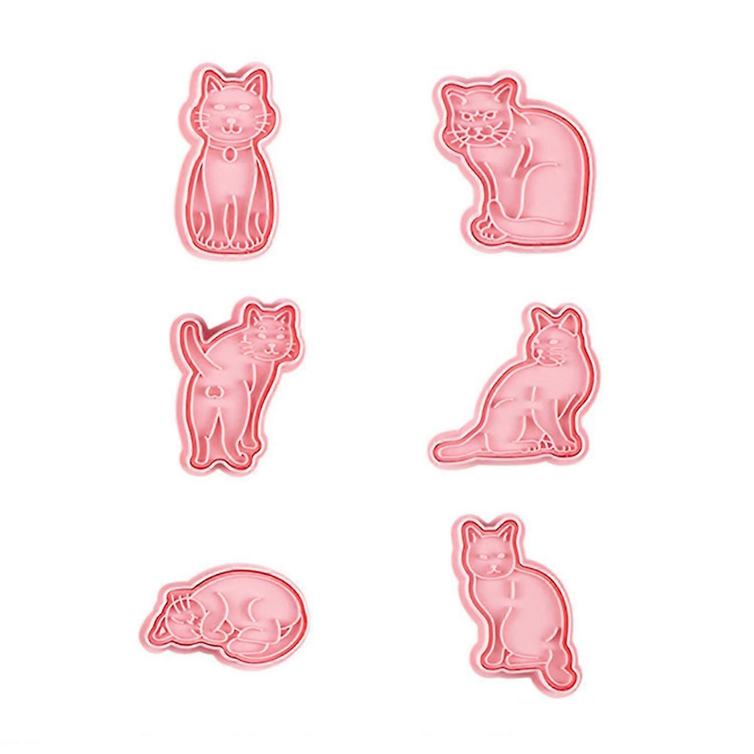6Pcs/Set Lovely Cat Shape Cookie Cutter 3D Effect Creative PP Chocolate Mold pentru casă