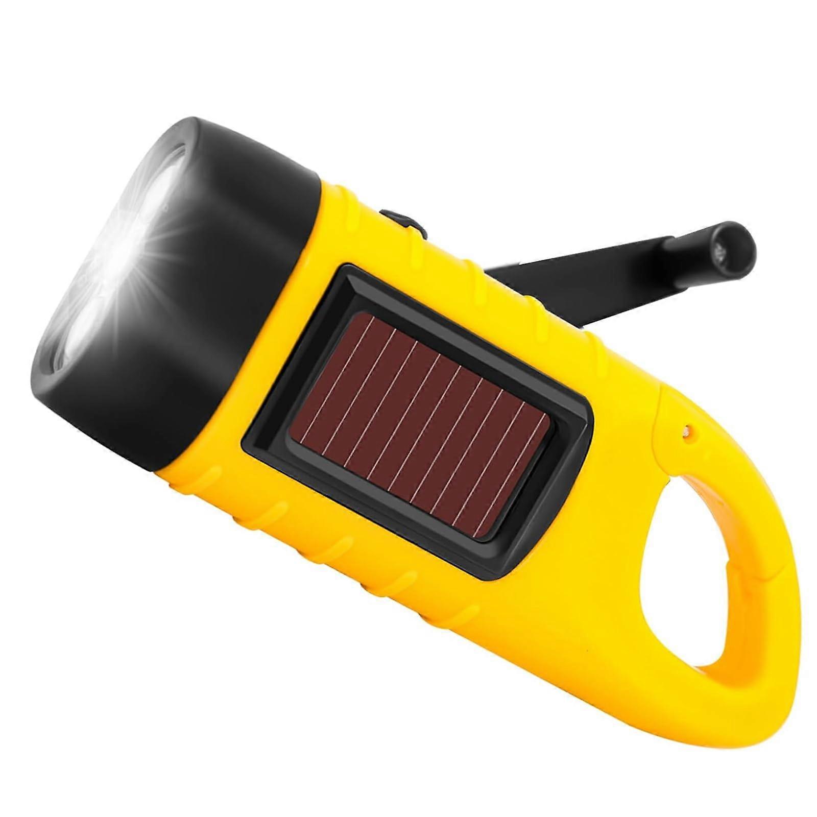 Solar Hand Crank Flashlight with Rechargeable LED Torch, Solar Panel and Carabiner for Camping Hiking