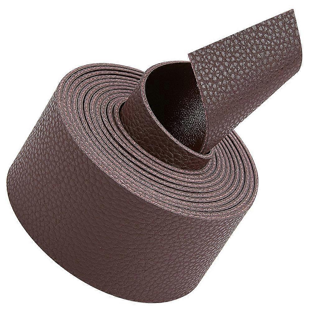 2M Flat Single Face Lychee Pattern Imitation Leather Band Coconut Brown 37.5x1.8mm 2.19 Yards(2m)/Roll