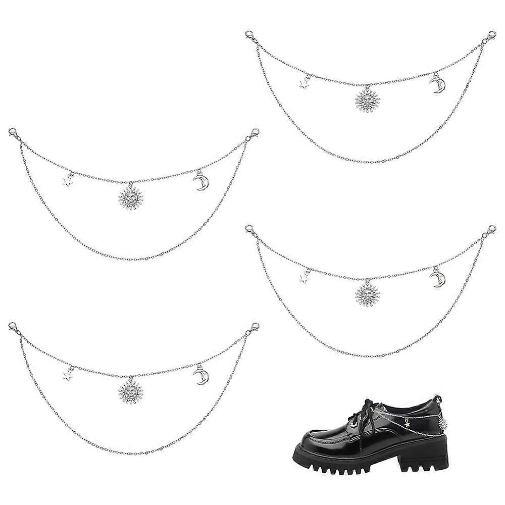 4pcs Brass Strap Chains with Alloy Pendants Platinum 9-1/8 inch(23cm)