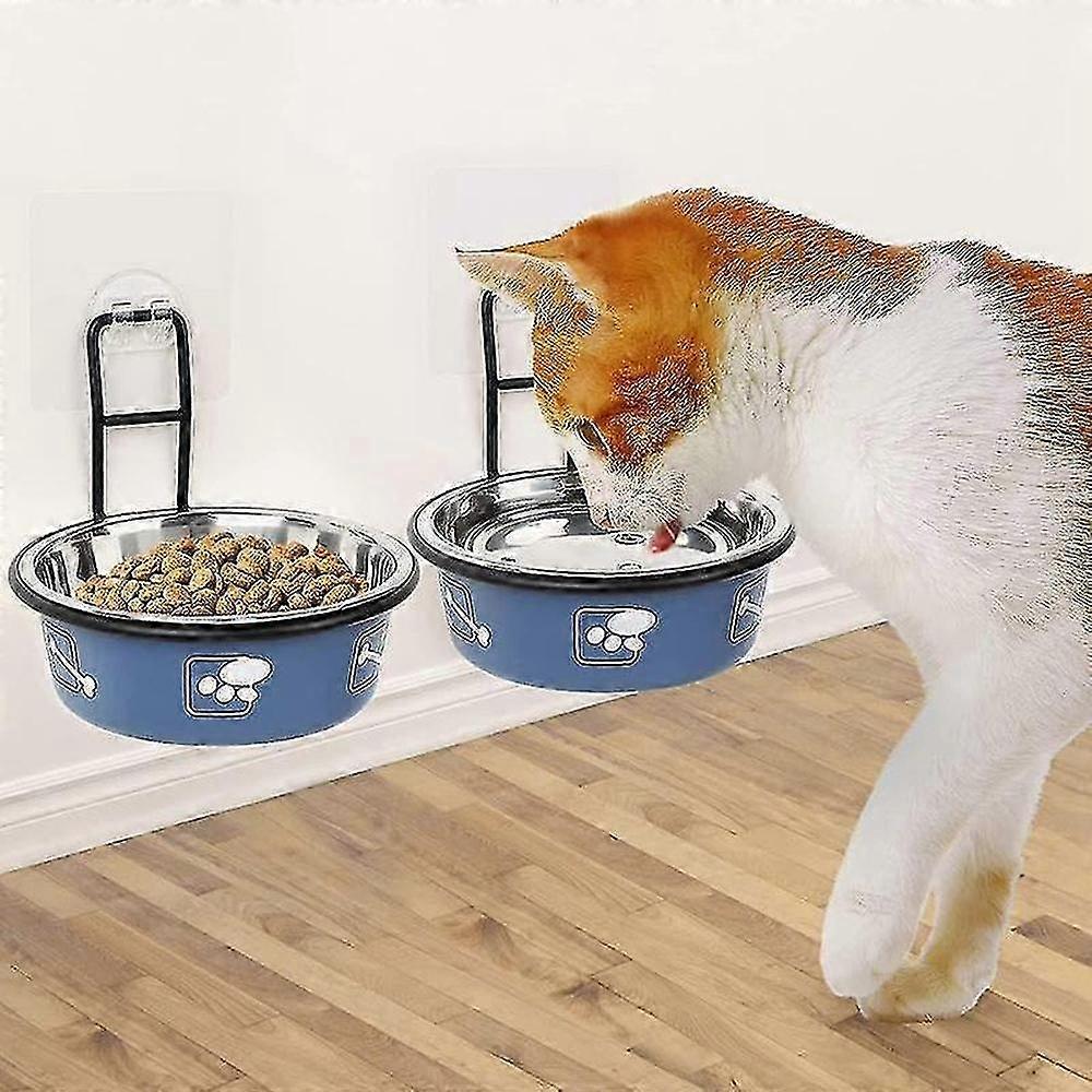 Wall-mounted elevated cat feeding station