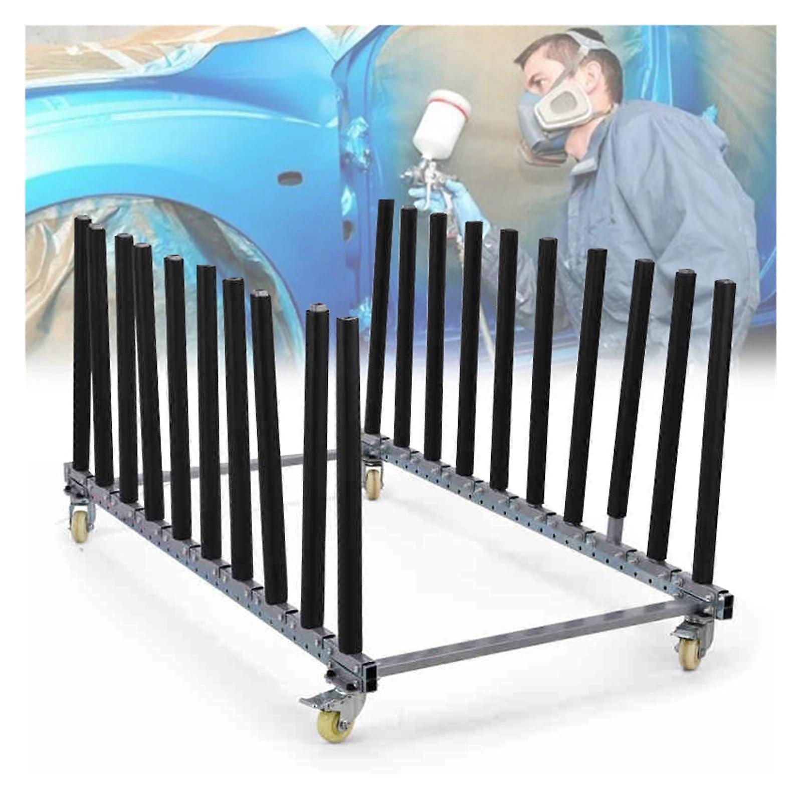 Automotive Paint Drying Rack with Wheels, Holds 9 Panels, Adjustable Car Panel Storage Stand