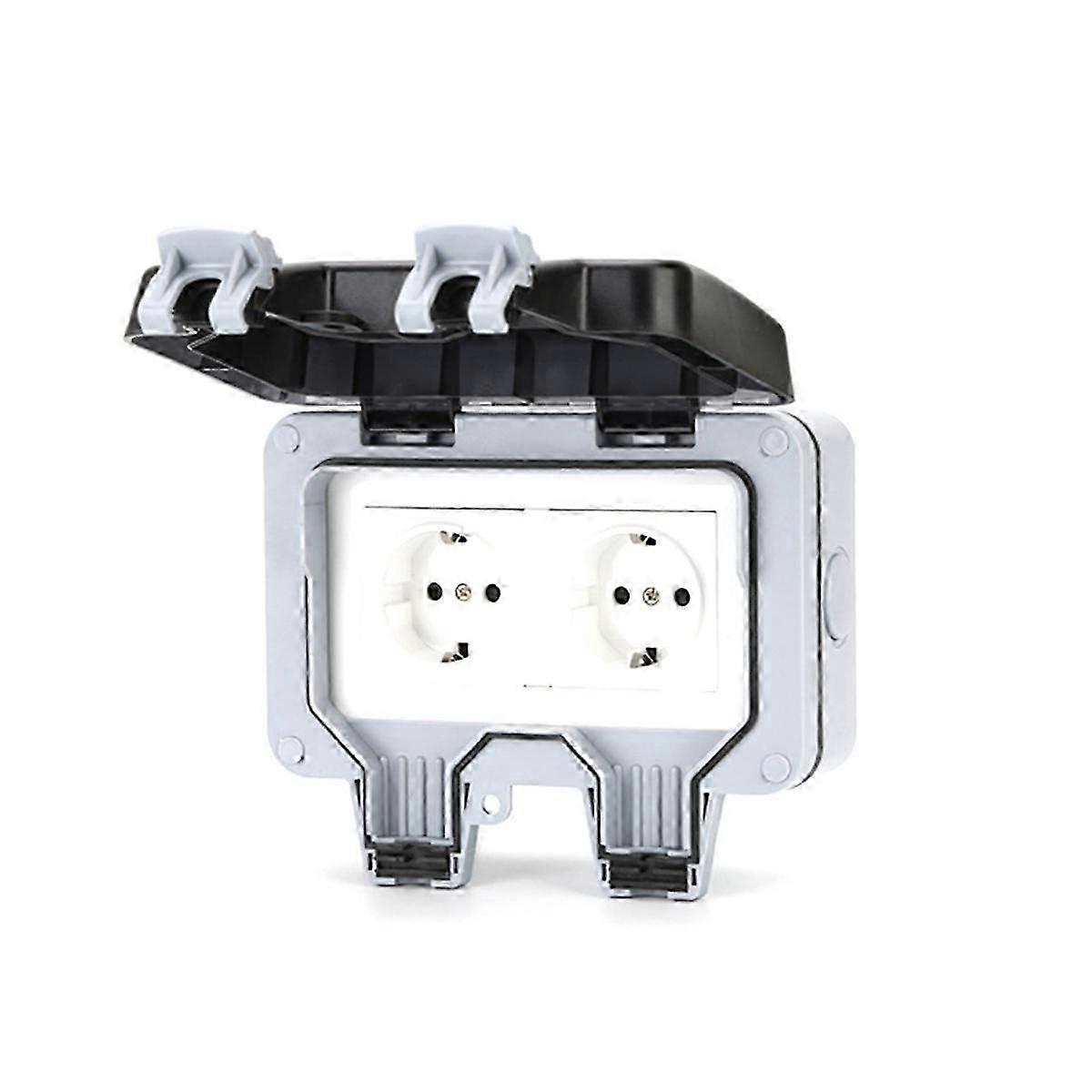 IP66 16A Rainproof Charging Socket Outdoor Double Socket Waterproof Box EU Plug
