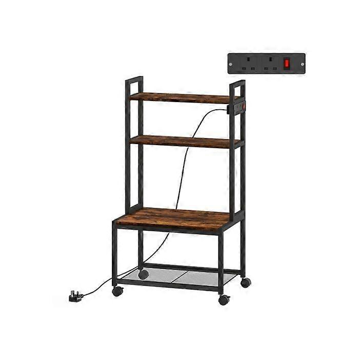 4-Tier Printer Stand with Power Outlets and Wheels - Rustic Brown
