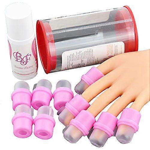 Nail Soaker Set with Polish Remover Liquid, Reusable Dual Hand Acetone Resistant Clips