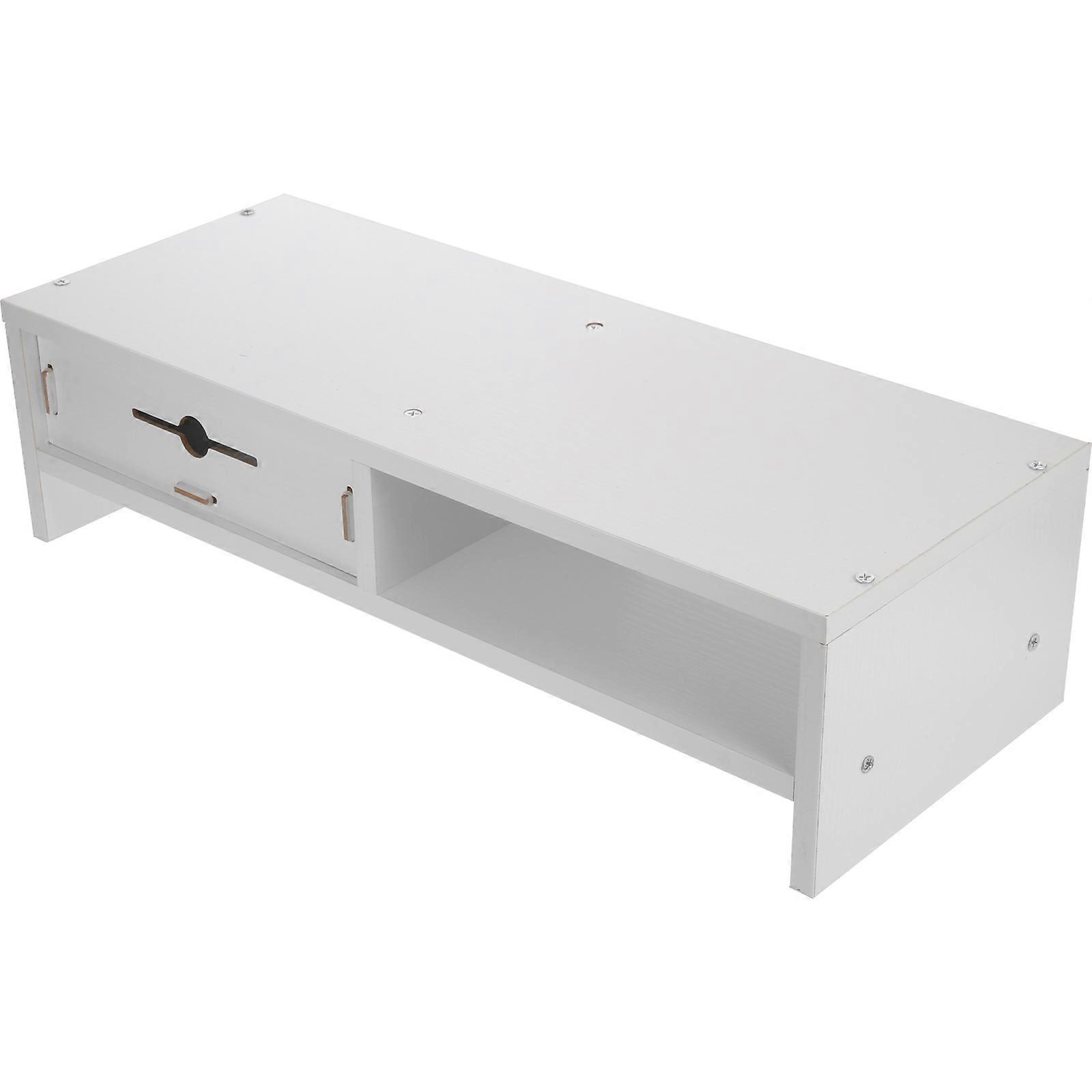 Monitor Stand with Drawer Desktop Riser for Computer Desk 2Pcs White Wood